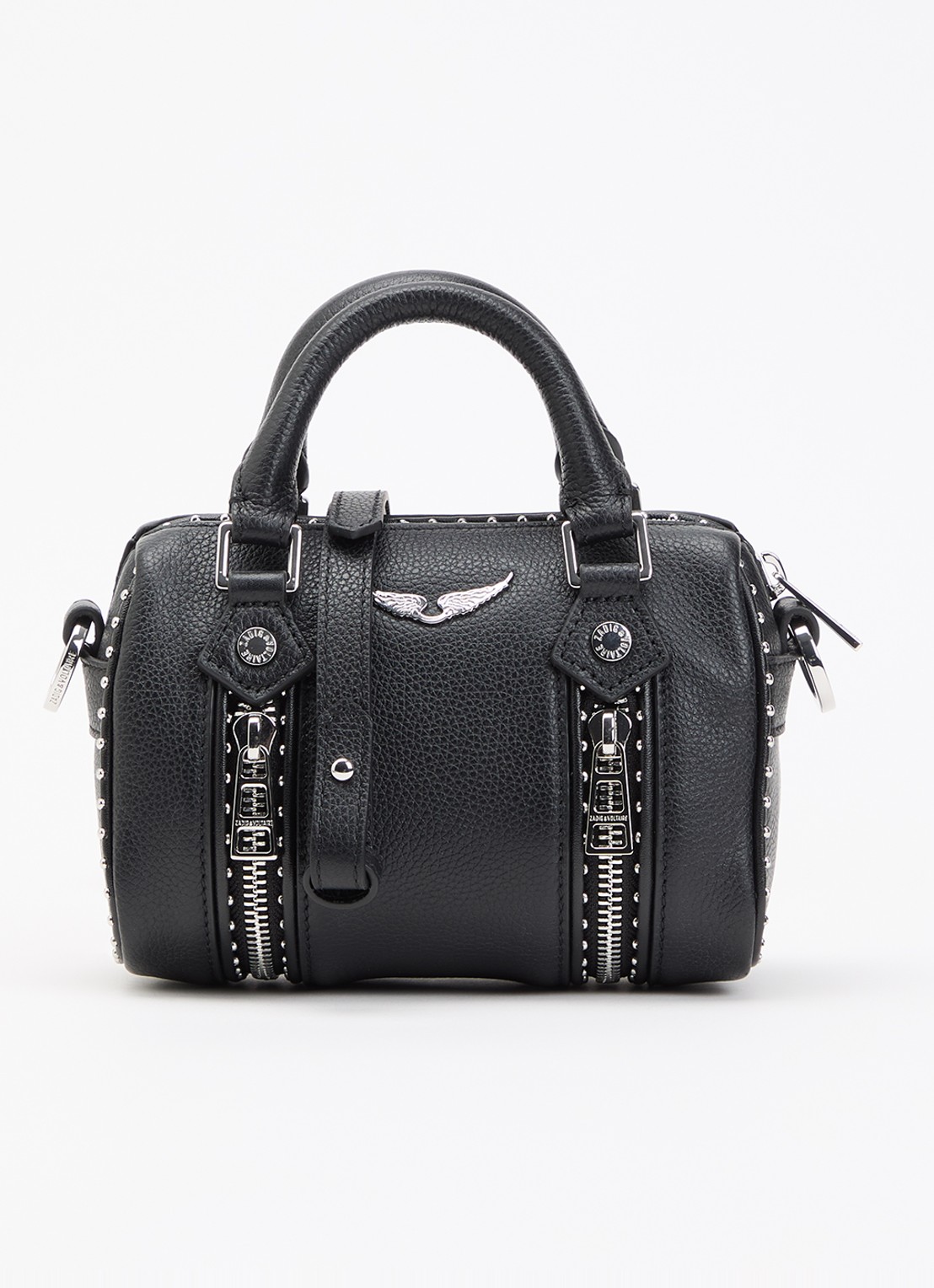 Zadig&Voltaire Handtas van leer met studs en afneembare schouderriem - voorkant grijs
