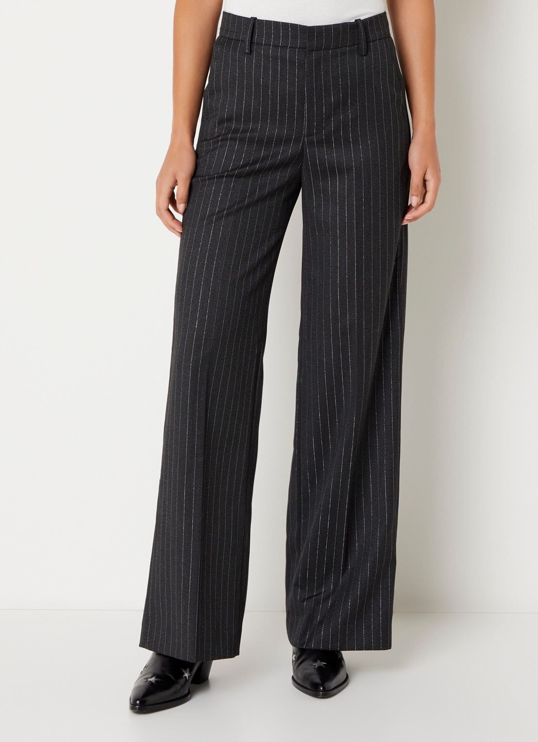 Zadig&Voltaire High waist straight fit pantalon met lurex - detail 4 antraciet
