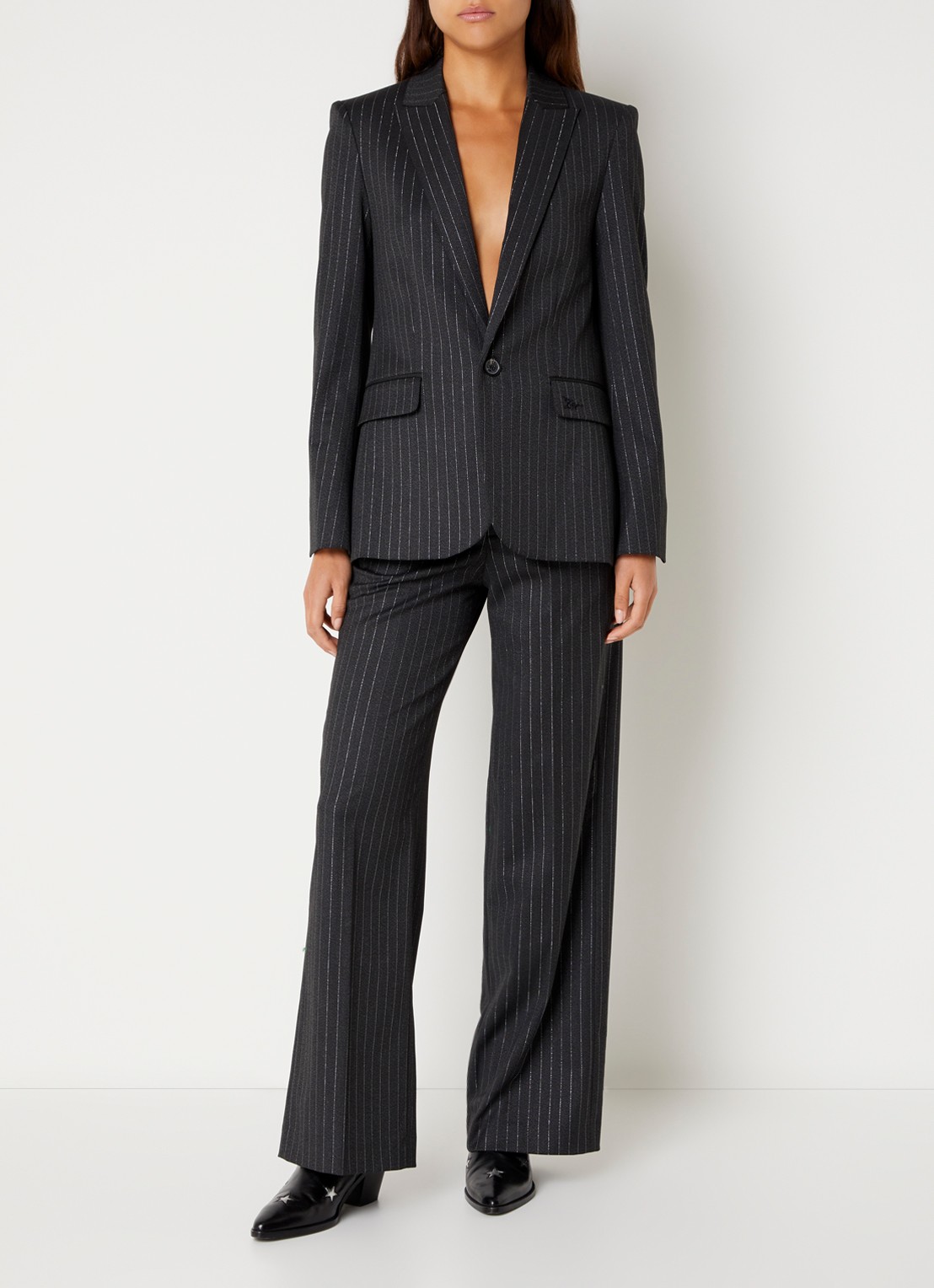 Zadig&Voltaire High waist straight fit pantalon met lurex - voorkant 2 antraciet