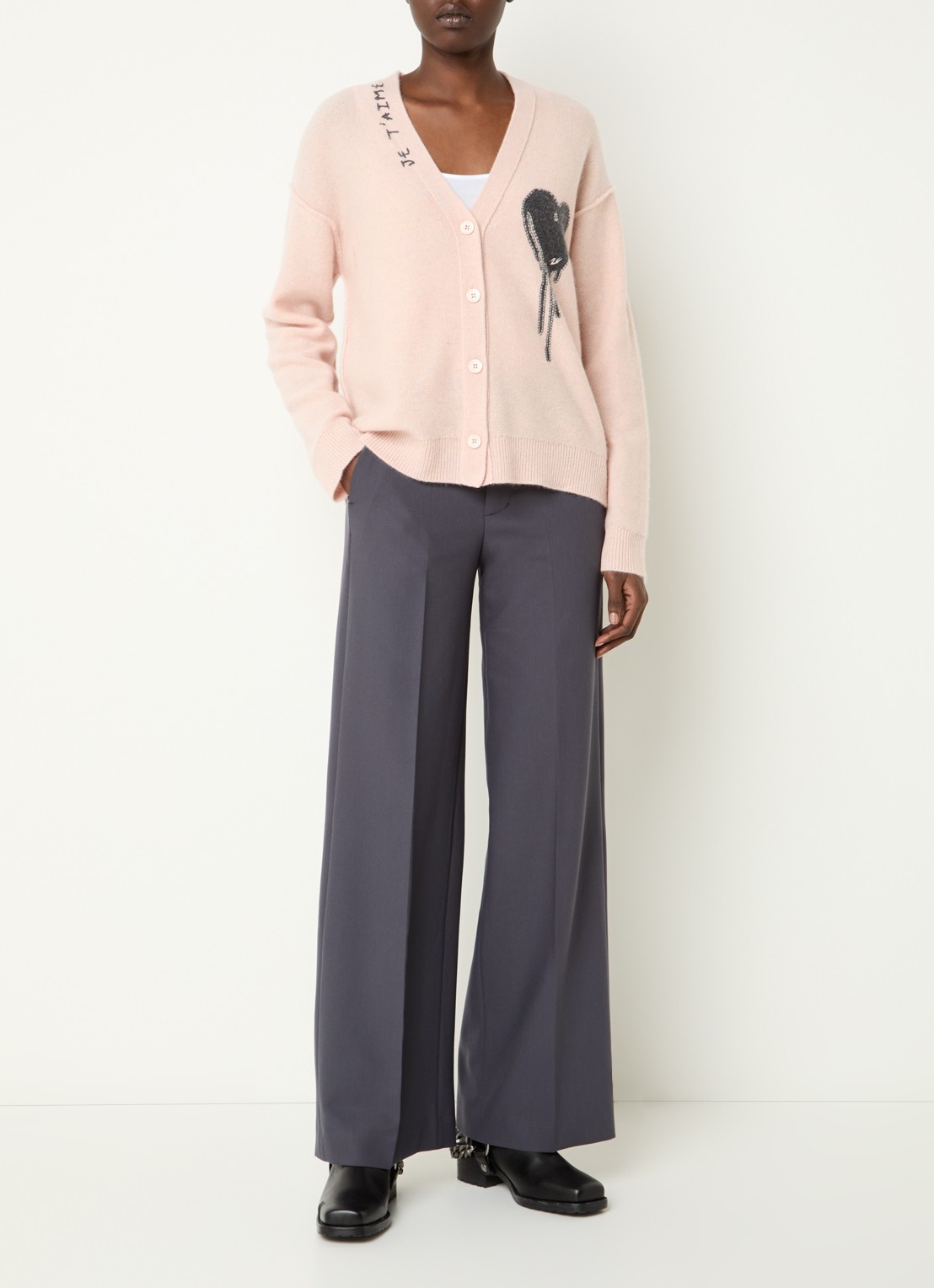 Zadig&Voltaire High waist wide fit pantalon met steekzakken - voorkant 4 antraciet