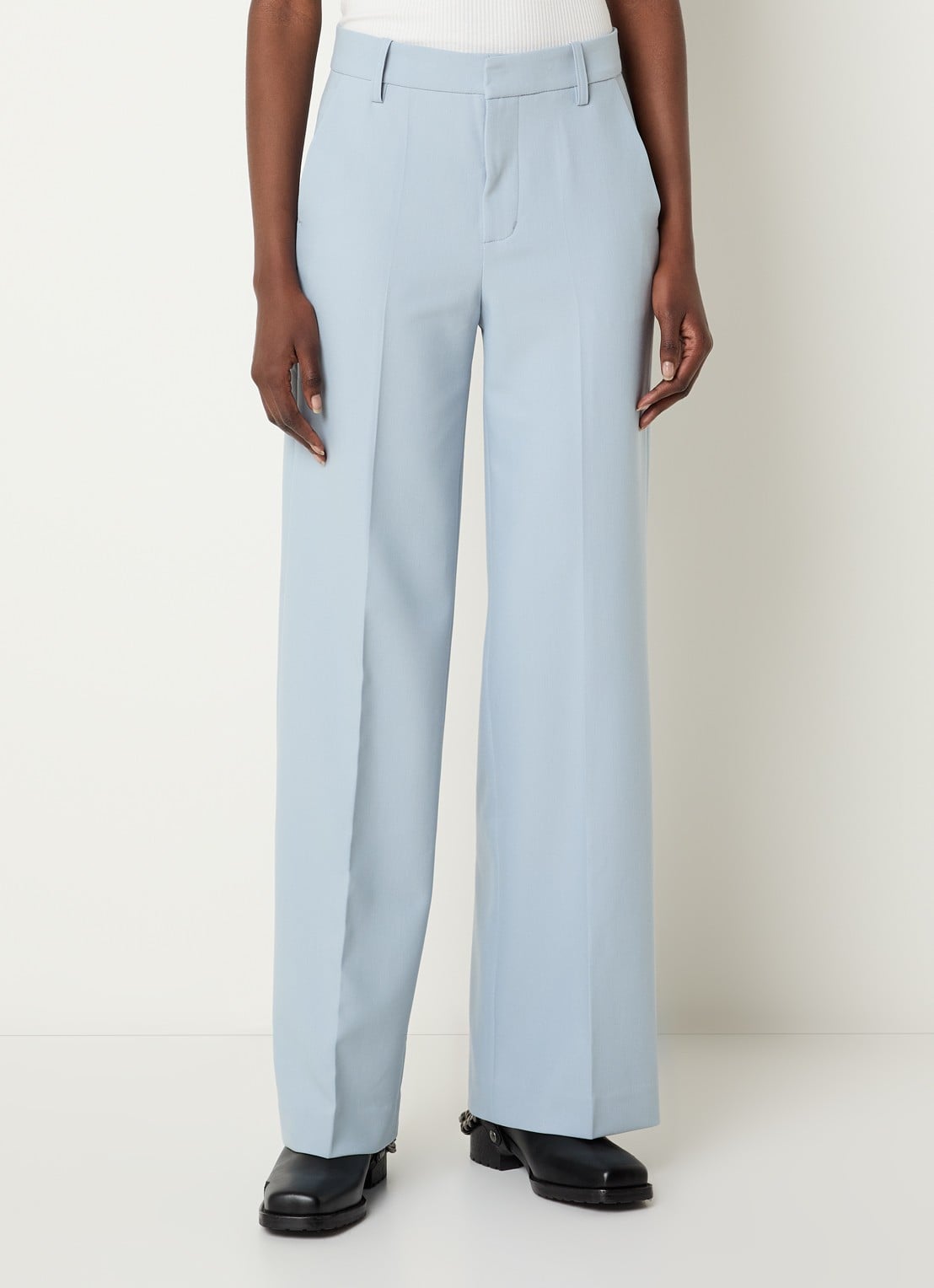 Zadig&Voltaire High waist wide fit pantalon met steekzakken - detail 3 lichtblauw