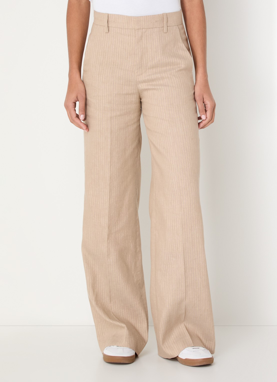 Zadig&Voltaire High waist wide fit pantalon met streepprint en lurex - detail 4 beige