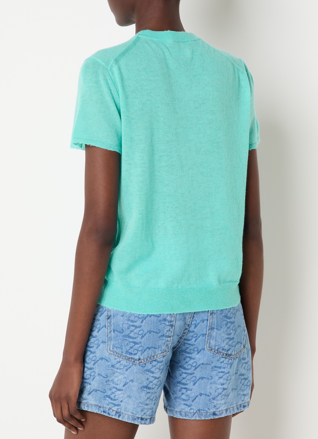 Zadig&Voltaire Idal fijngebreide trui van kasjmier met logo en strass - achterkant turquoise