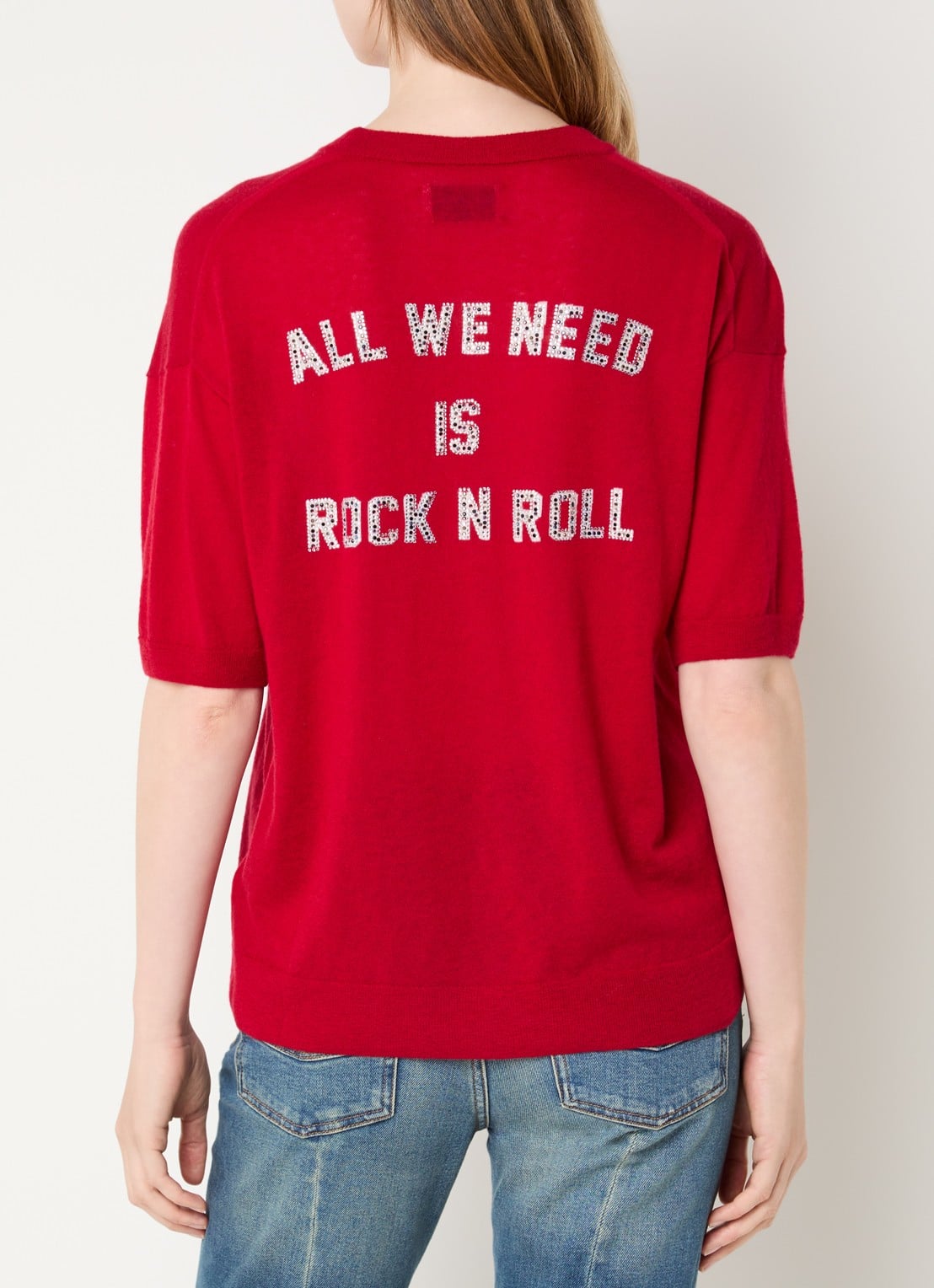 Zadig&Voltaire Idaz fijngebreid T-shirt van kasjmier met backprint en strass - detail 4 rood