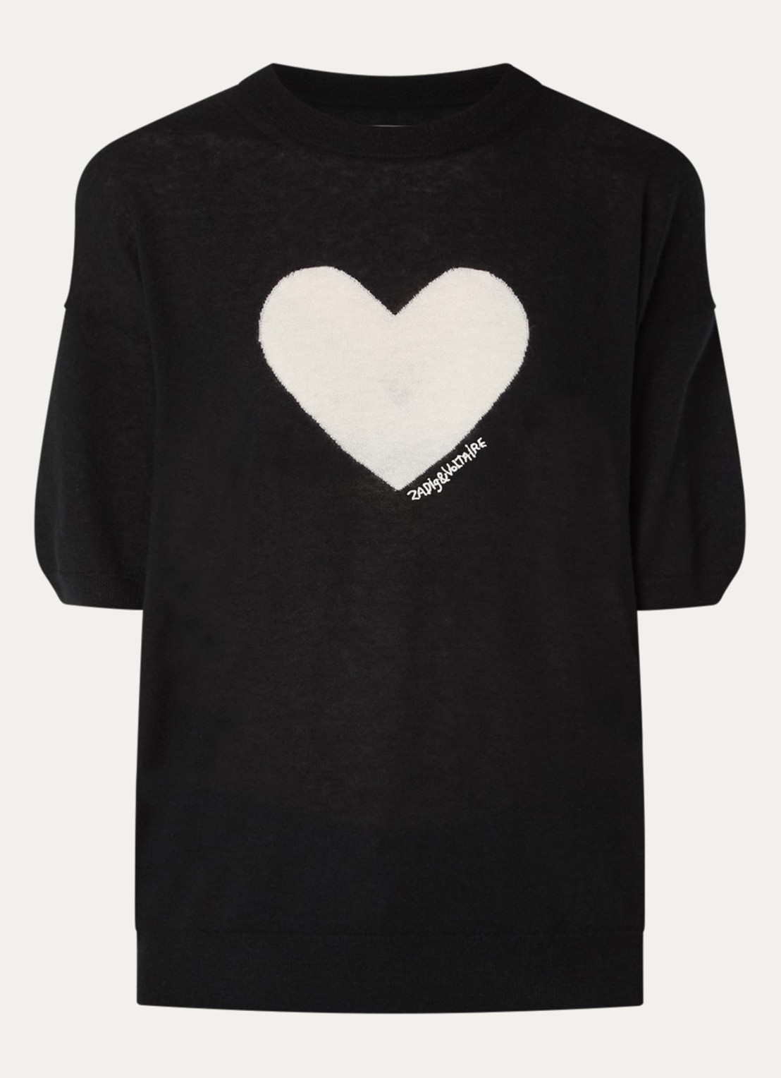 Zadig&Voltaire Idaz fijngebreide T-shirt van kasjmier met ingebreid patroon - voorkant 3 zwart
