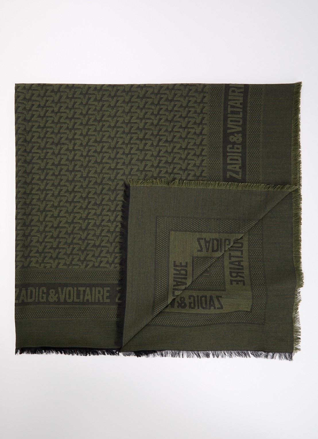 Zadig&Voltaire Initiale Glenn sjaal met print 135 x 135 cm  - voorkant donkergroen