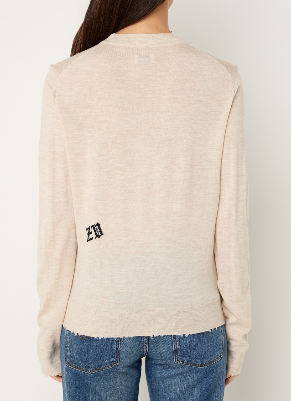 Zadig&Voltaire Ivy fijngebreide trui van merino wol met ingebreid patroon en strass - achterkant beige