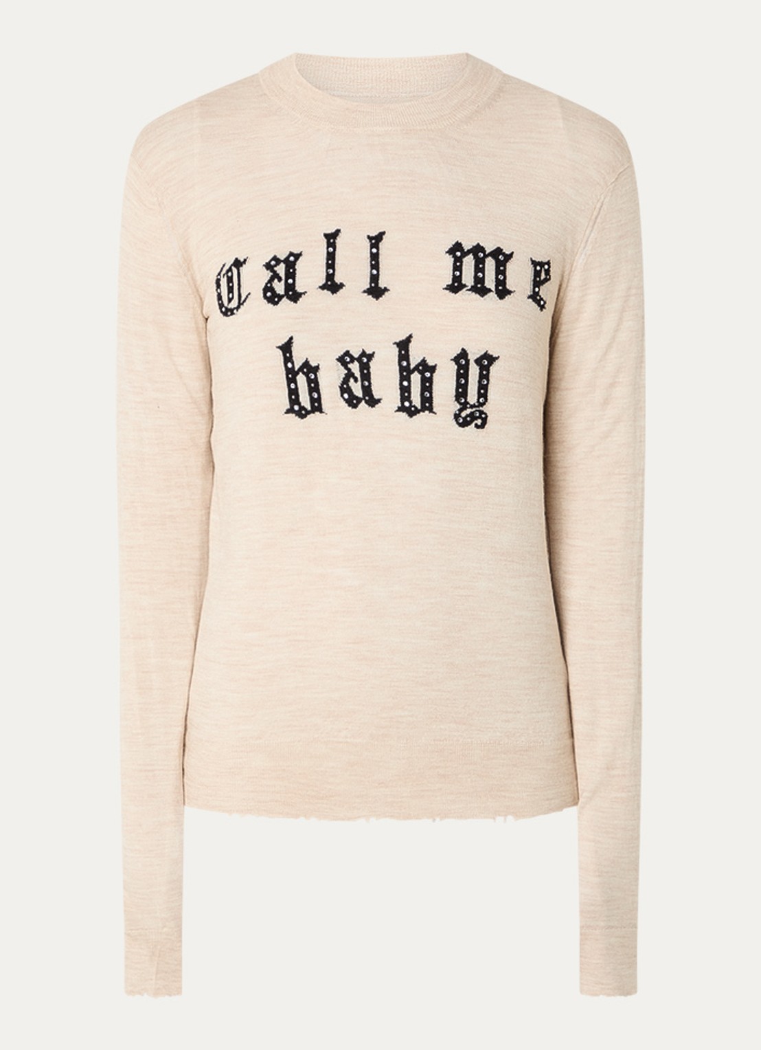 Zadig&Voltaire Ivy fijngebreide trui van merino wol met ingebreid patroon en strass - voorkant 2 beige