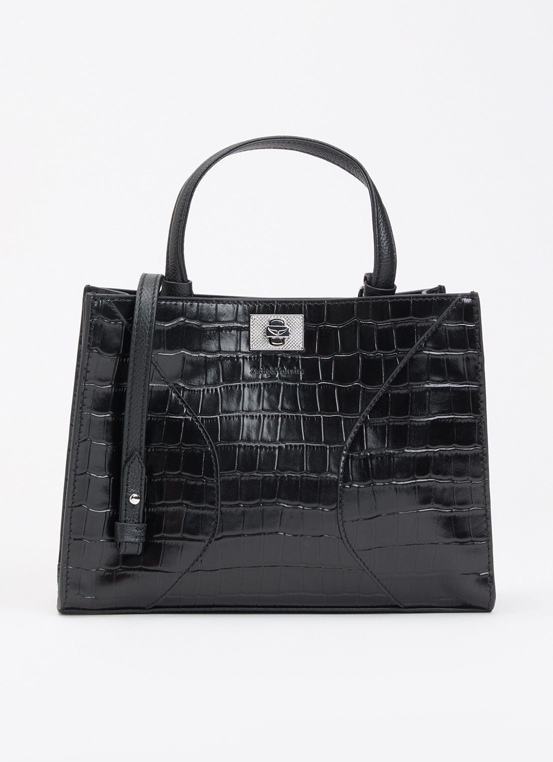 Zadig&Voltaire Jack Croco Mini handtas van leer met afneembare schouderriem - voorkant 2 zwart