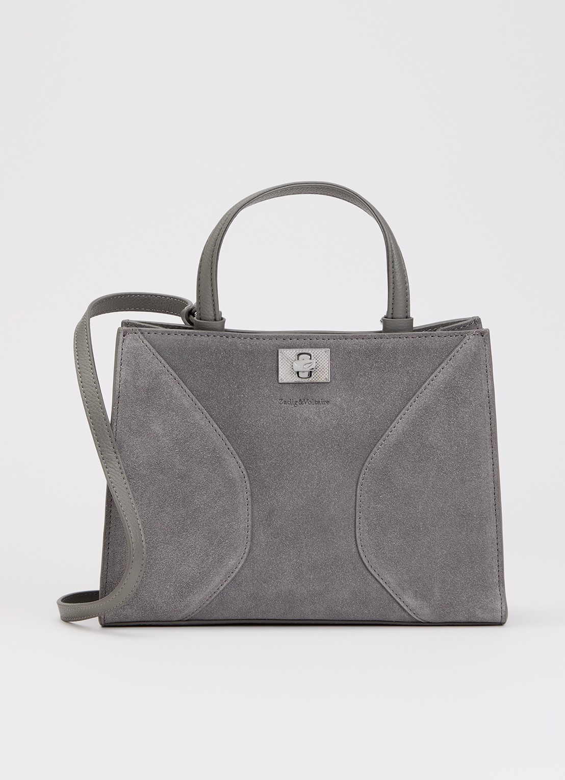 Zadig&Voltaire Jack Mini handtas van suède met afneembare schouderriem - voorkant 5 donkergrijs