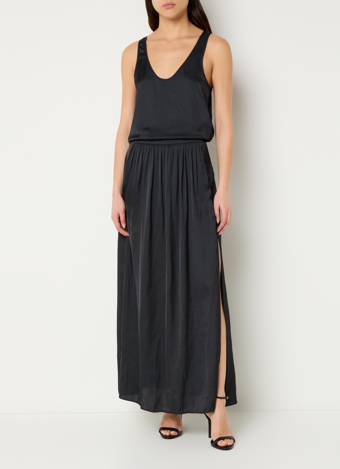 Zadig&Voltaire Jady maxi rok van satijn met steekzakken en zijsplit - voorkant 4 zwart