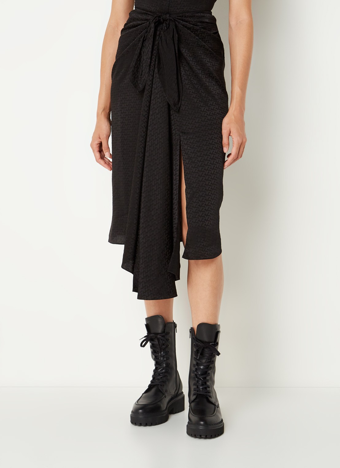 Zadig&Voltaire Janais midi rok van zijde met asymmetrische zoom en print - detail 3 zwart