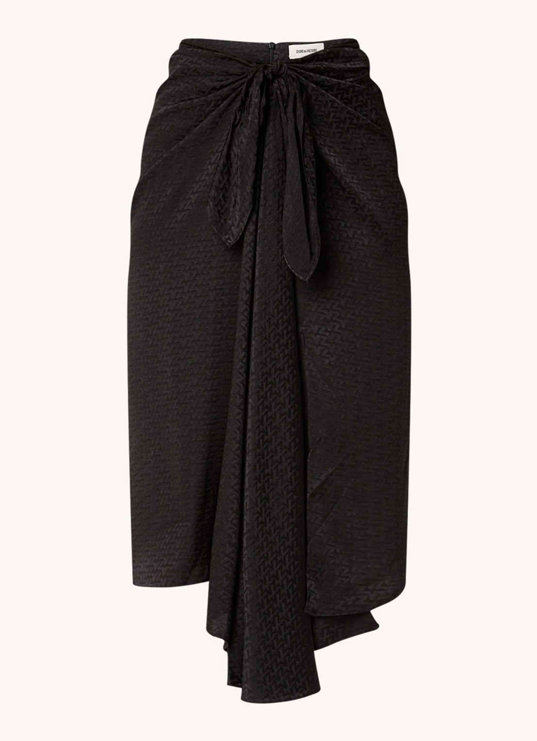Zadig&Voltaire Janais midi rok van zijde met asymmetrische zoom en print - voorkant zwart