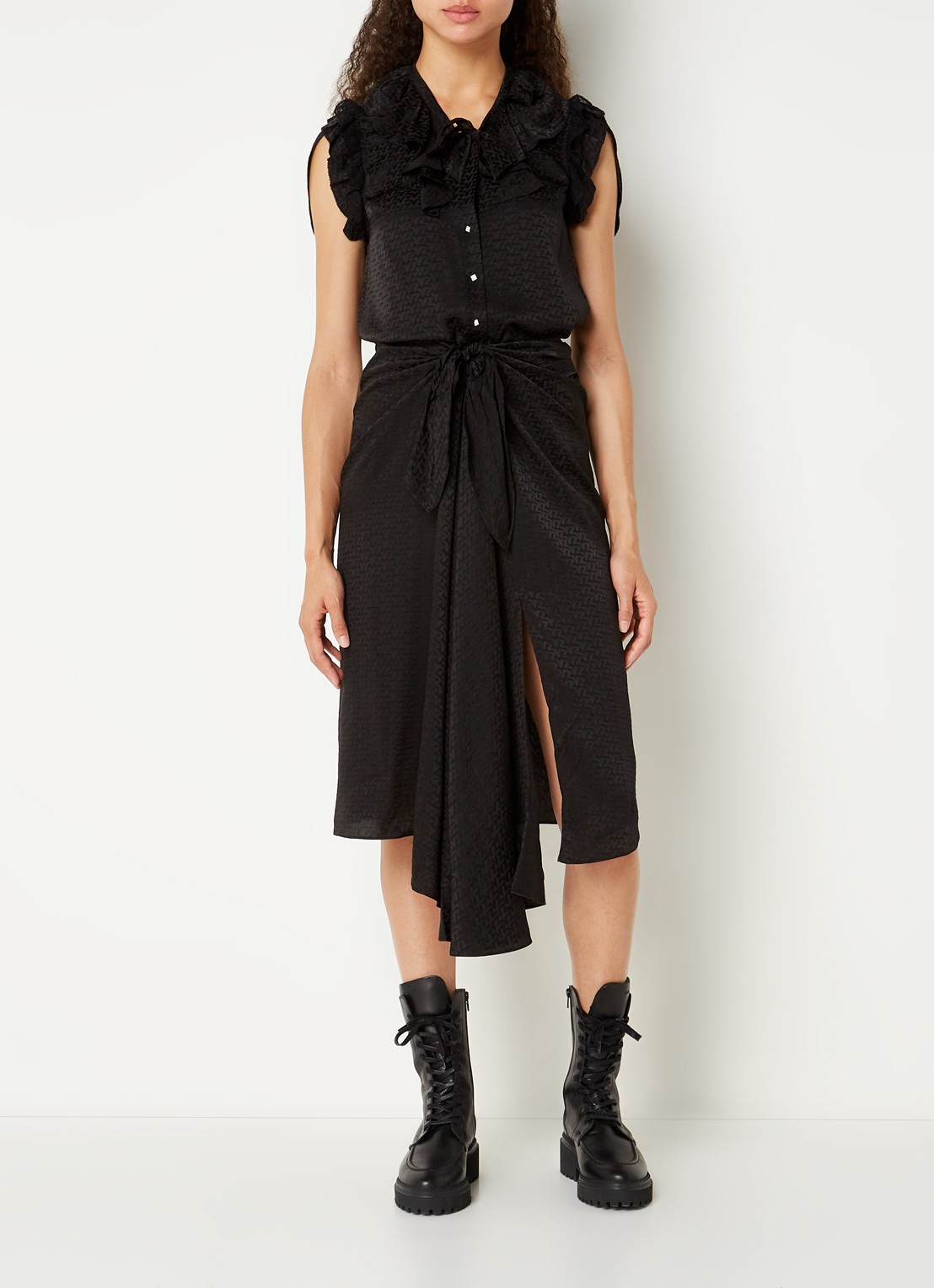 Zadig&Voltaire Janais midi rok van zijde met asymmetrische zoom en print - voorkant 2 zwart