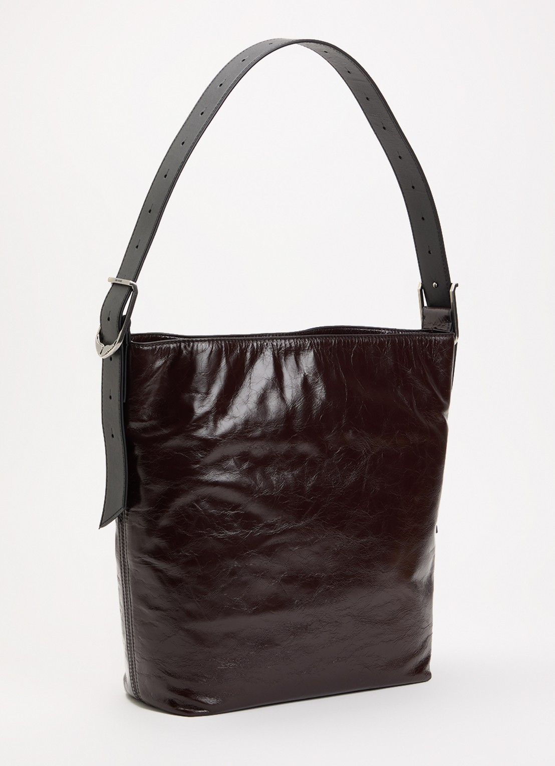 Zadig&Voltaire Jane Hobo Vintage Pantent schoudertas van leer met lakfinish - achterkant 3 donkerbruin