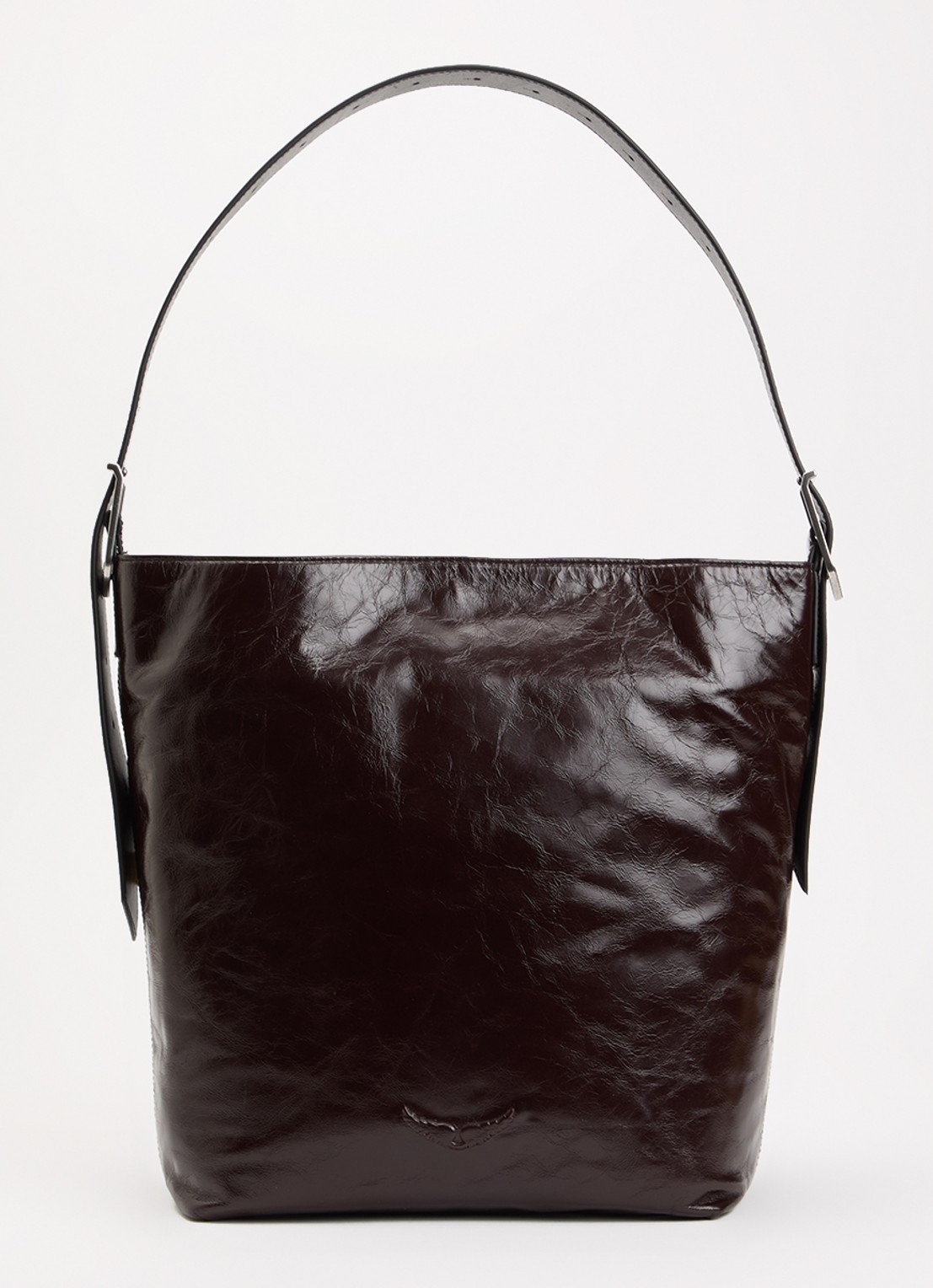 Zadig&Voltaire Jane Hobo Vintage Pantent schoudertas van leer met lakfinish - voorkant 4 donkerbruin