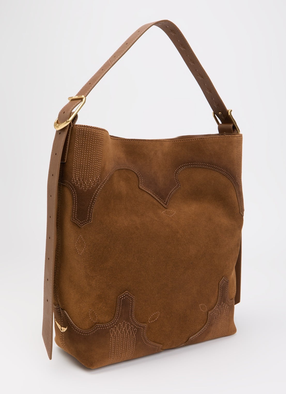 Zadig&Voltaire Jane Hobo Weste schoudertas van suède met details van leer en verstelbare schouderriem - achterkant 5 cognac