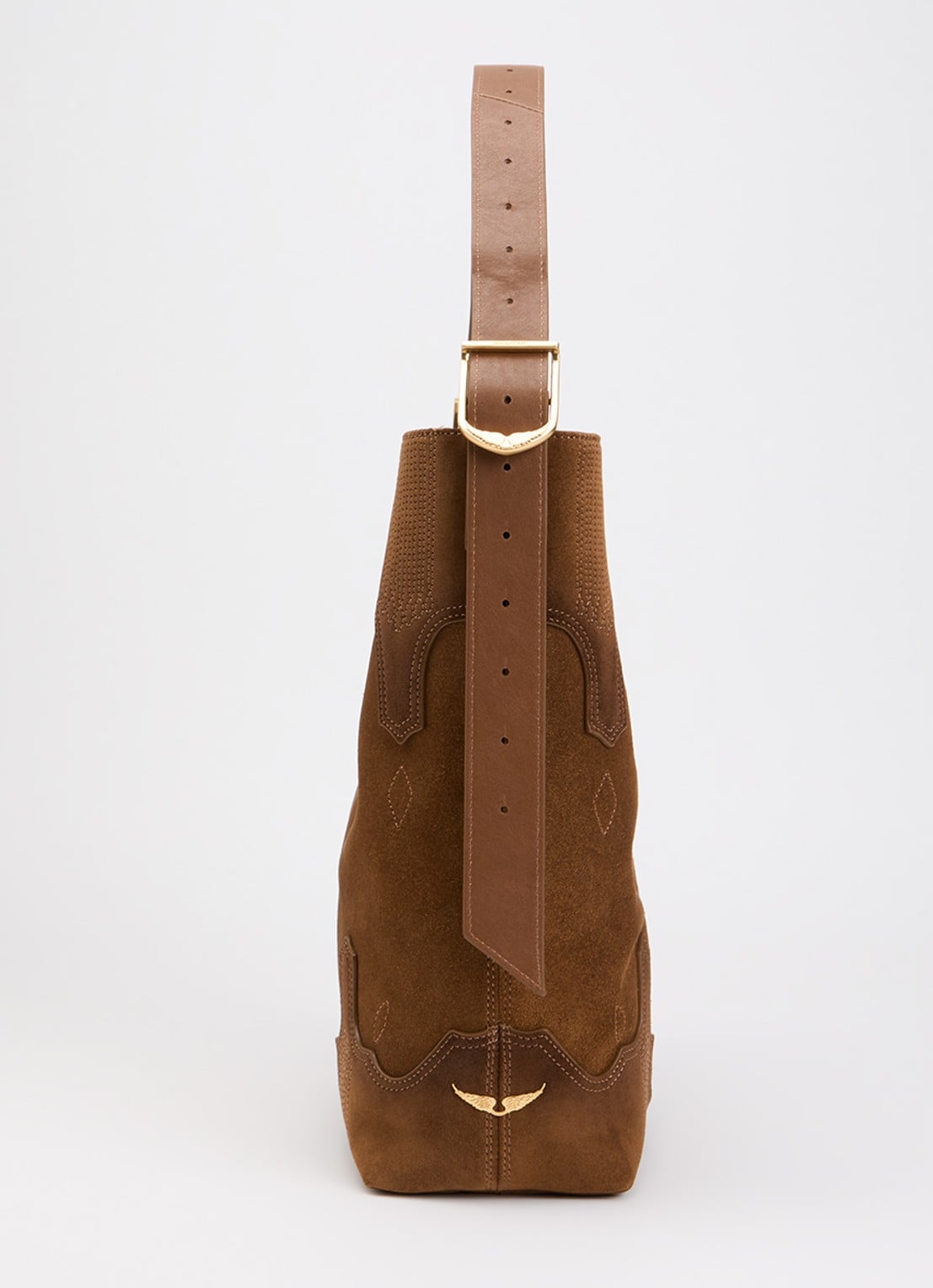 Zadig&Voltaire Jane Hobo Weste schoudertas van suède met details van leer en verstelbare schouderriem - detail 2 cognac