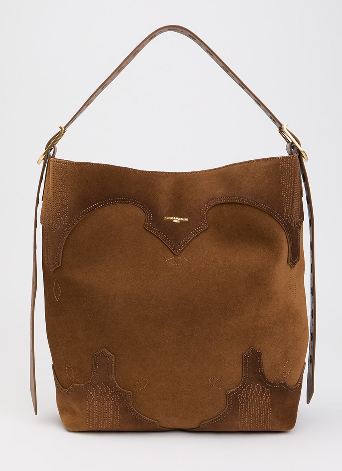 Zadig&Voltaire Jane Hobo Weste schoudertas van suède met details van leer en verstelbare schouderriem - voorkant 4 cognac
