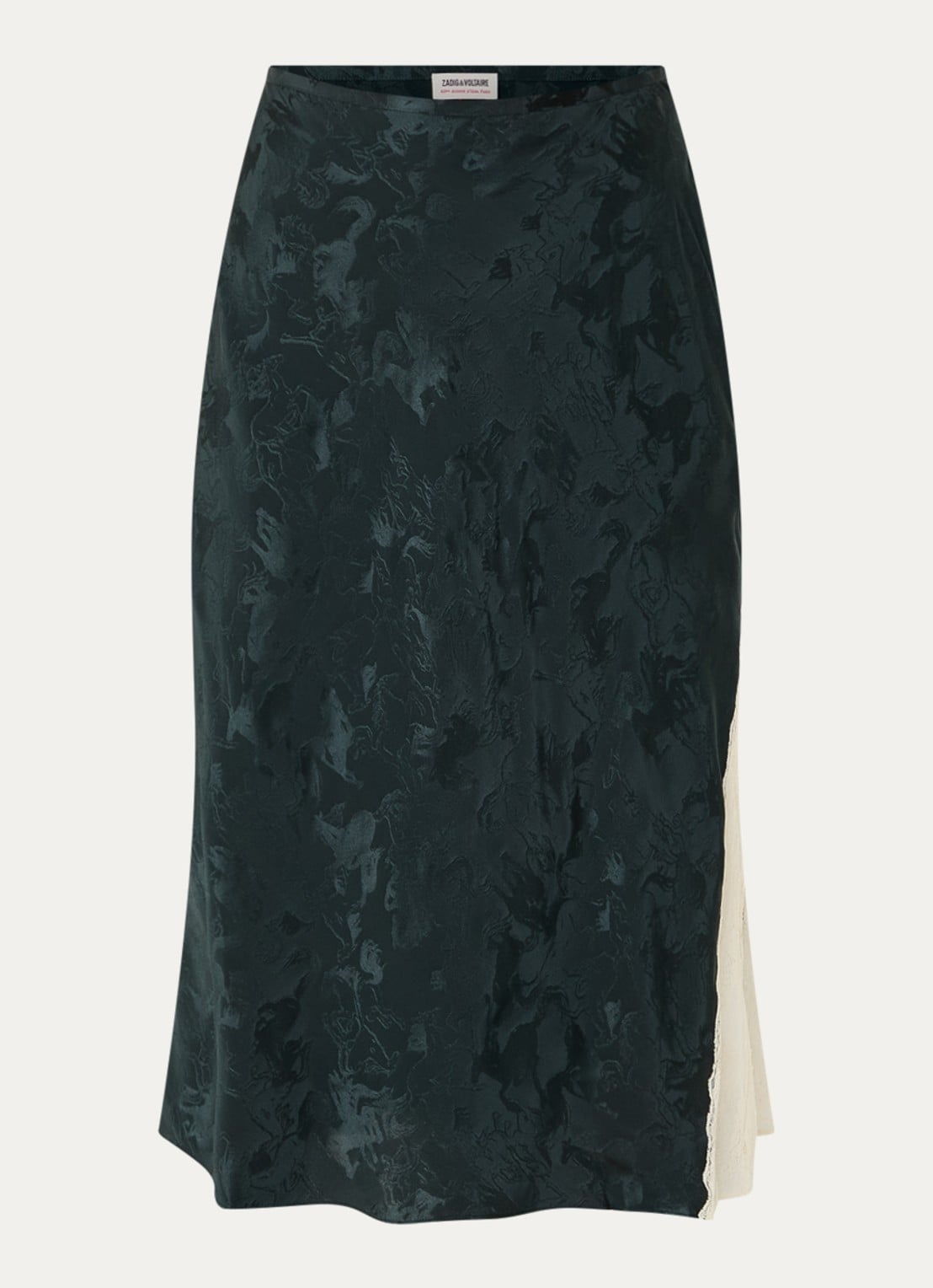 Zadig&Voltaire Jayla midi rok van zijde met print en details van kant - voorkant 3 petrol