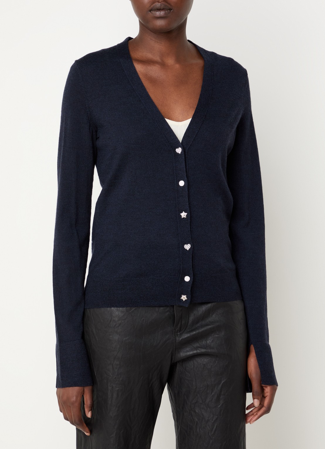 Zadig&Voltaire Jemma fijngebreid vest van merino wol - detail donkerblauw