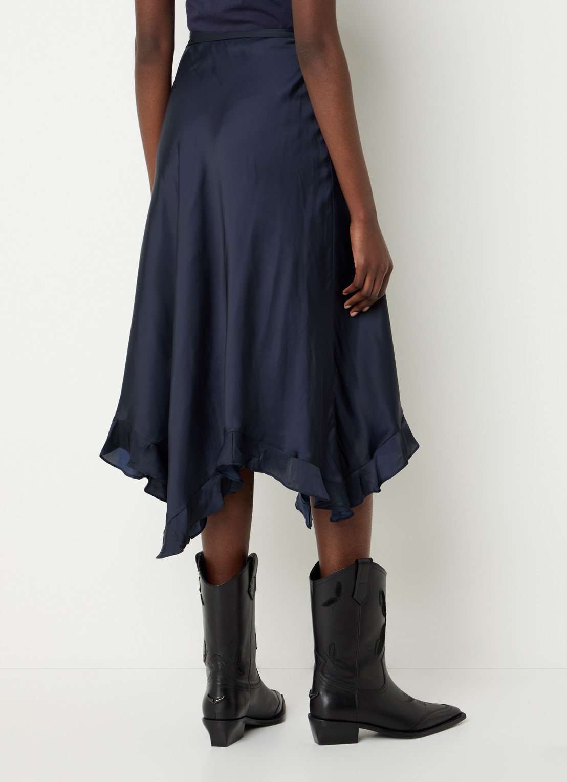 Zadig&Voltaire Jeto midi rok van satijn met asymmetrische zoom - achterkant 3 donkerblauw