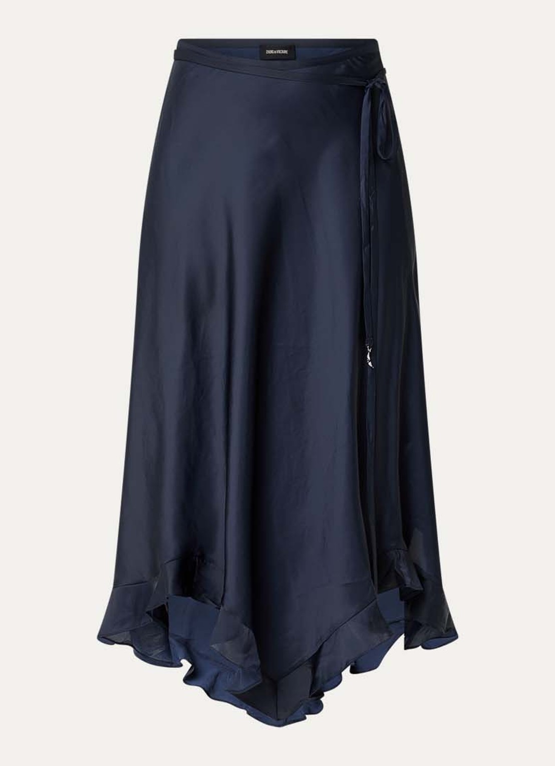 Zadig&Voltaire Jeto midi rok van satijn met asymmetrische zoom - voorkant donkerblauw