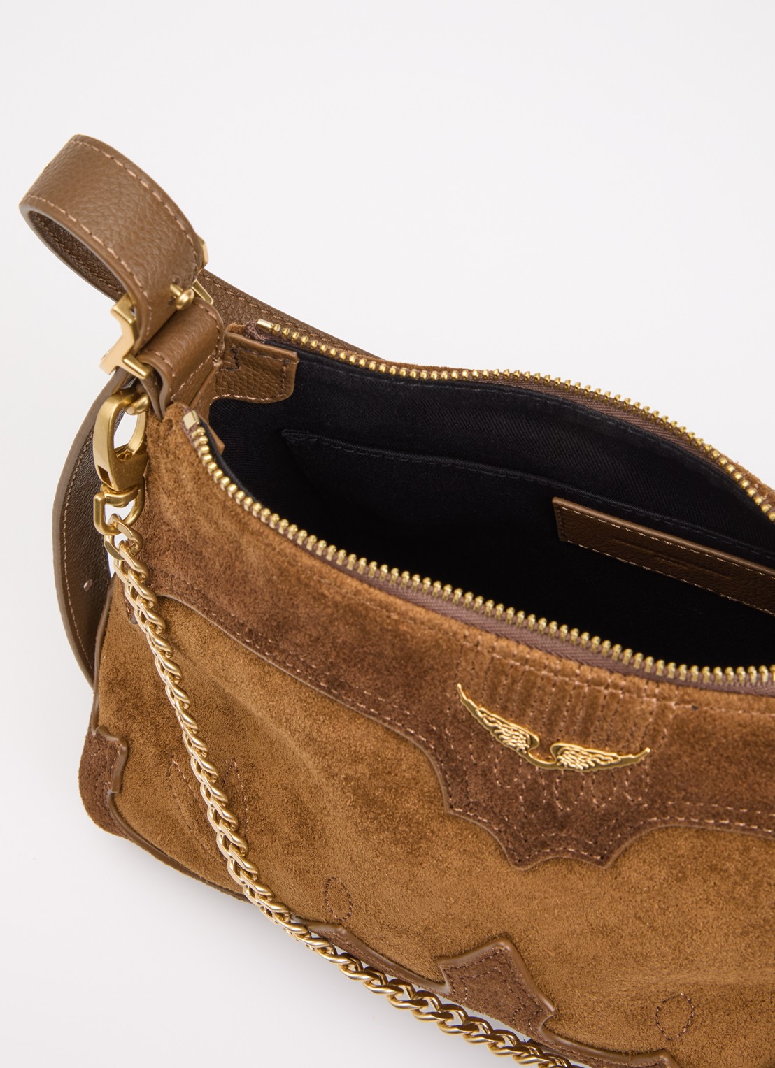 Zadig&Voltaire Jim Mini crossbodytas van suède met afneembare schouderriem - detail 2 cognac