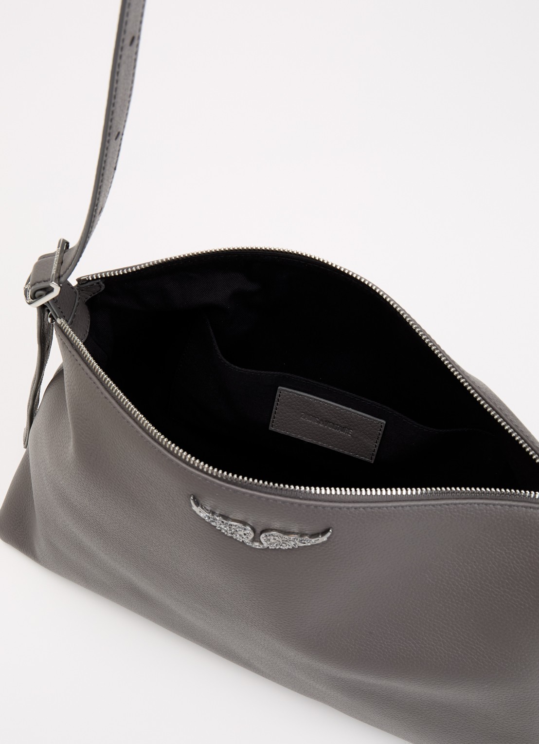 Zadig&Voltaire Jim schoudertas van leer met verstelbare schouderriem - detail grijs