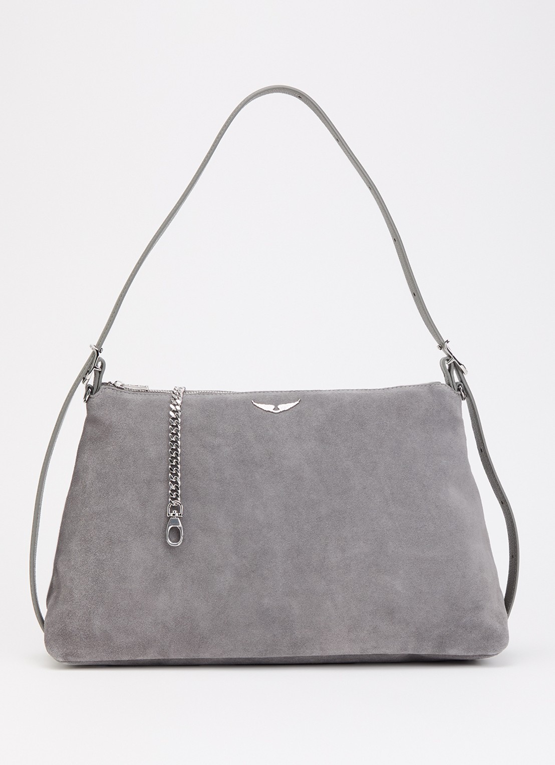 Zadig&Voltaire Jim schoudertas van suède - voorkant 5 staalblauw