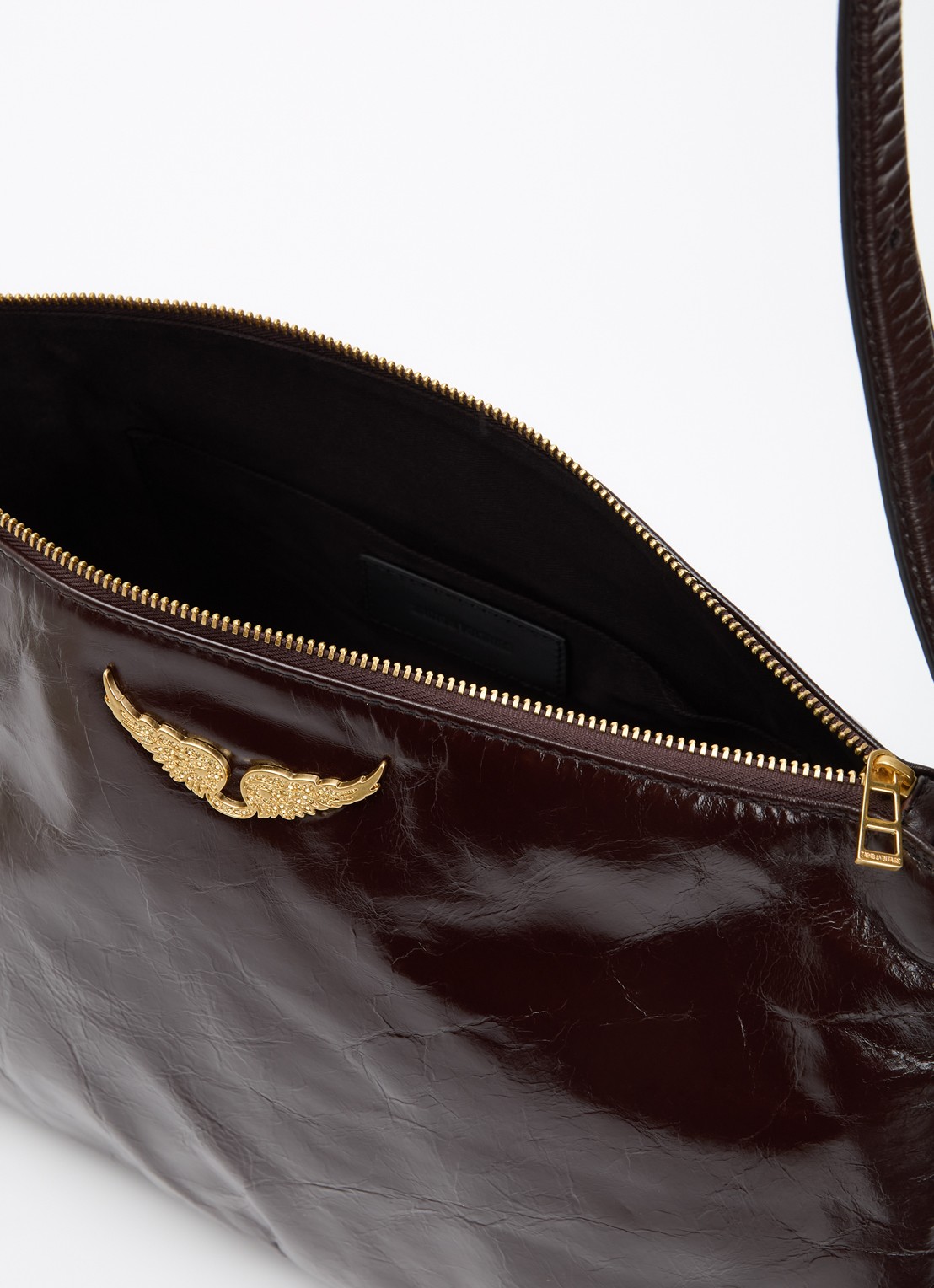 Zadig&Voltaire Jim Vintage Patent schoudertas van leer met afneembare schouderriem - detail 2 aubergine