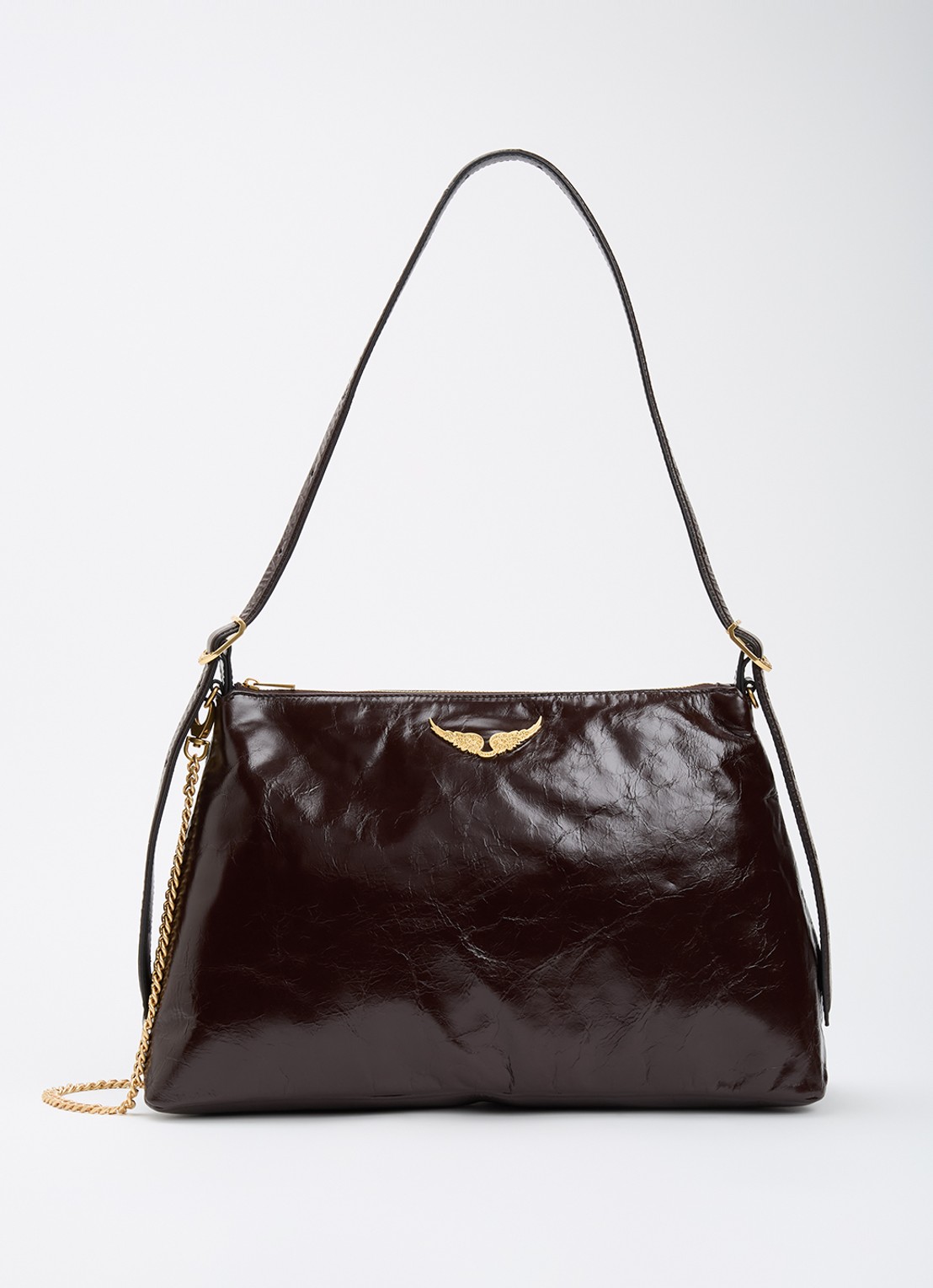Zadig&Voltaire Jim Vintage Patent schoudertas van leer met afneembare schouderriem - voorkant aubergine