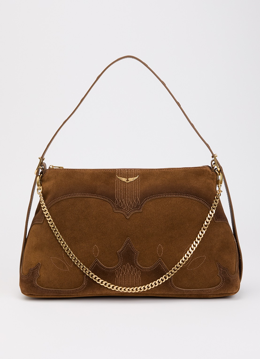 Zadig&Voltaire Jim Western crossbodytas van suède met verstelbare schouderriem - voorkant 5 cognac