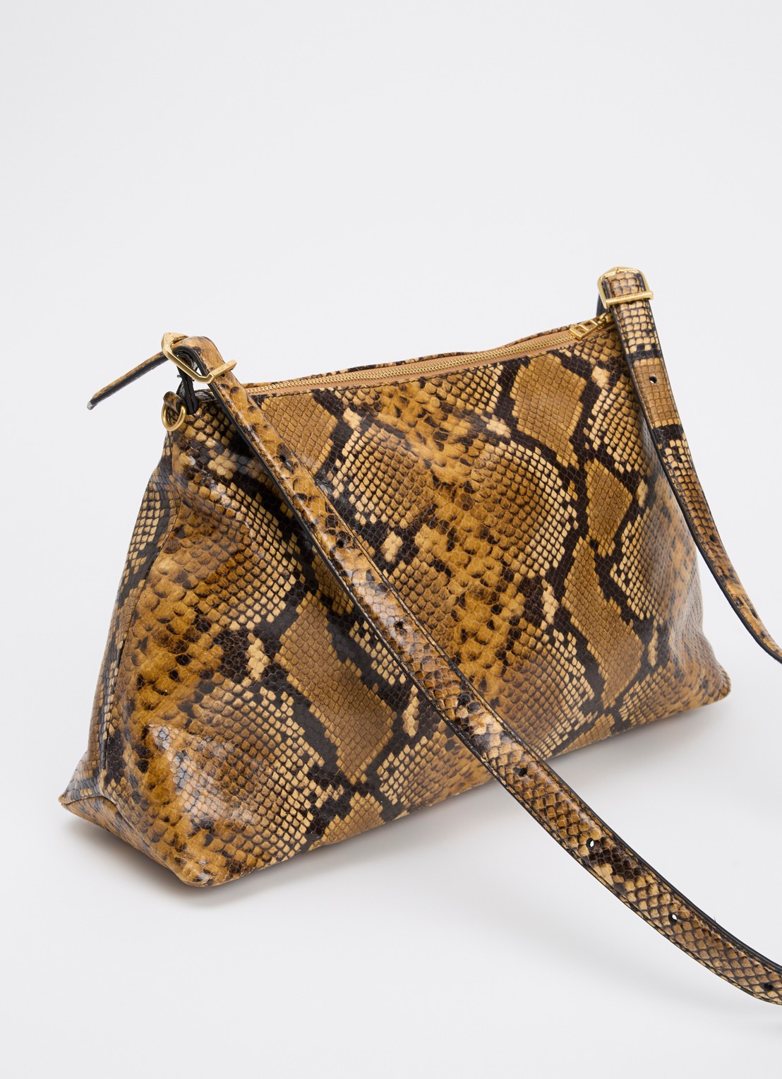 Zadig&Voltaire Jim Wild schoudertas van leer met slangenprint - achterkant camel