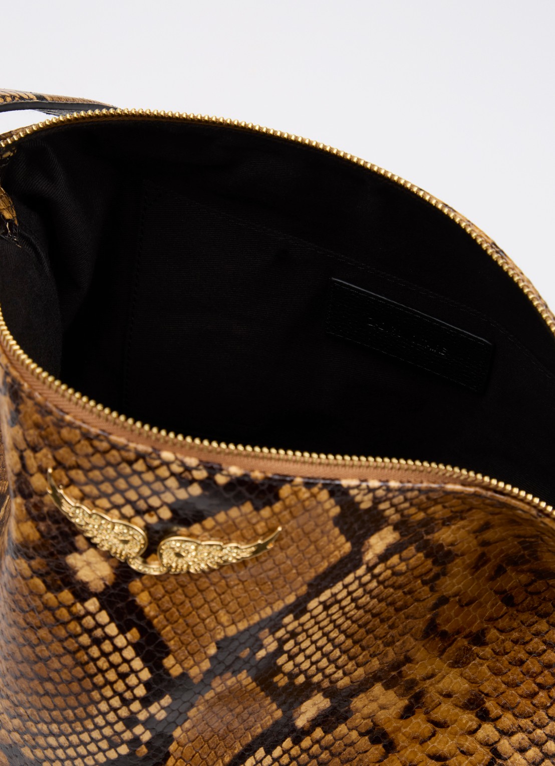 Zadig&Voltaire Jim Wild schoudertas van leer met slangenprint - detail 5 camel