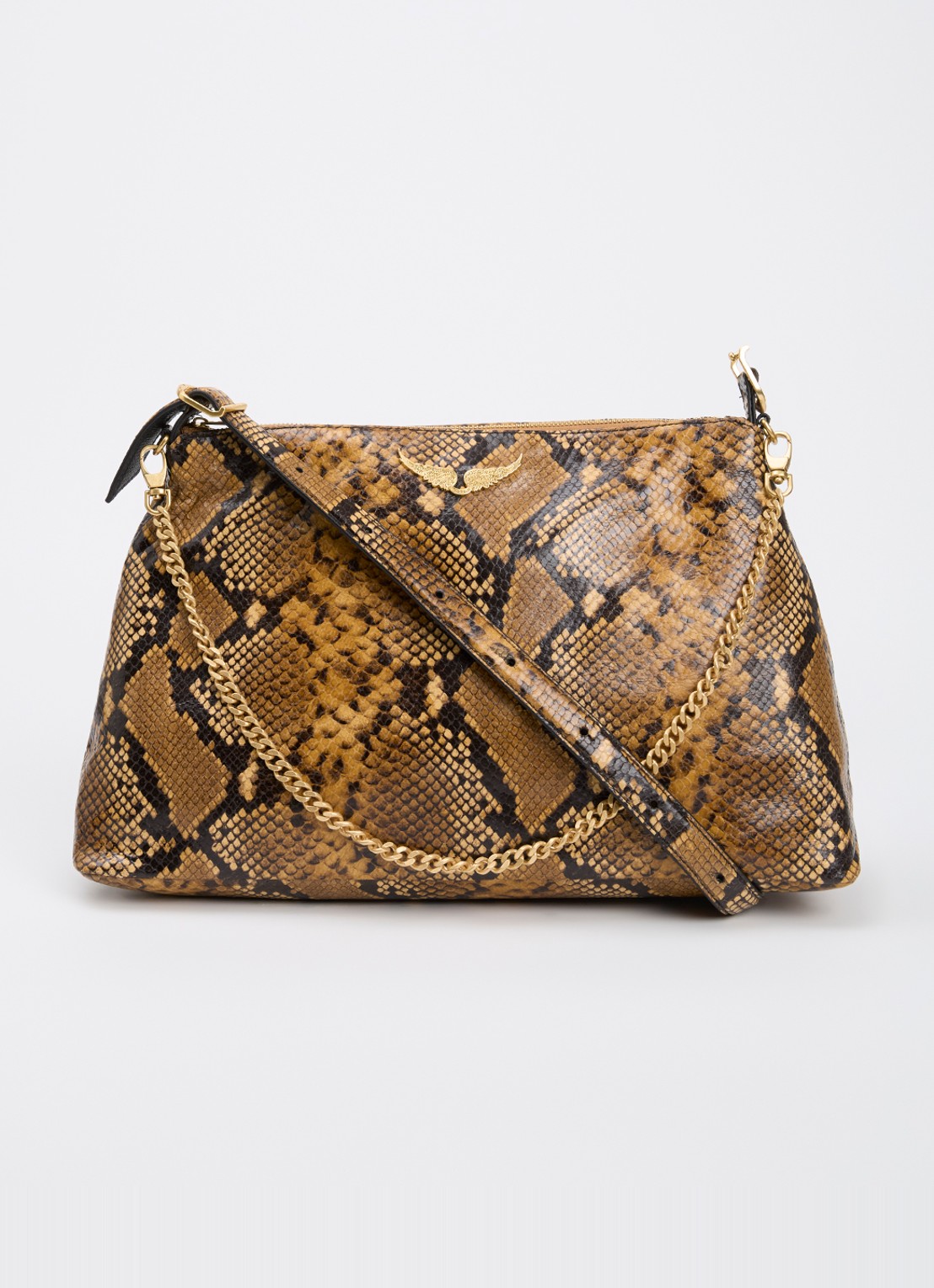 Zadig&Voltaire Jim Wild schoudertas van leer met slangenprint - voorkant 2 camel