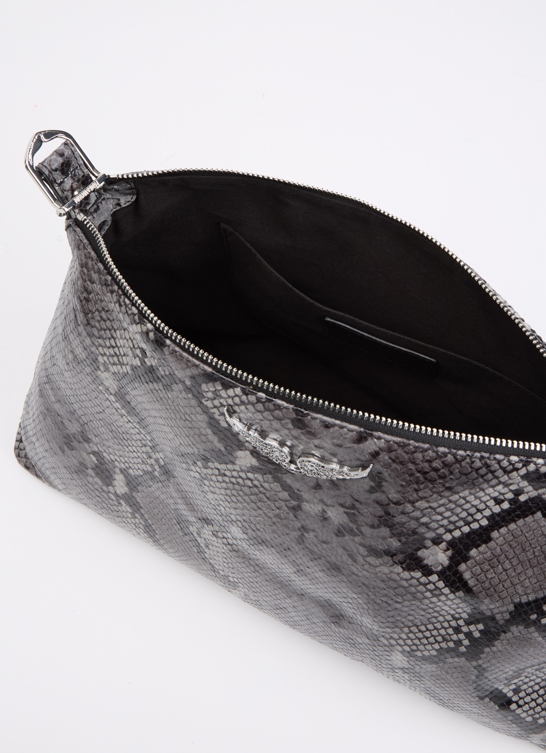 Zadig&Voltaire Jim Wild schoudertas van leer met slangenprint - detail 5 donkergrijs