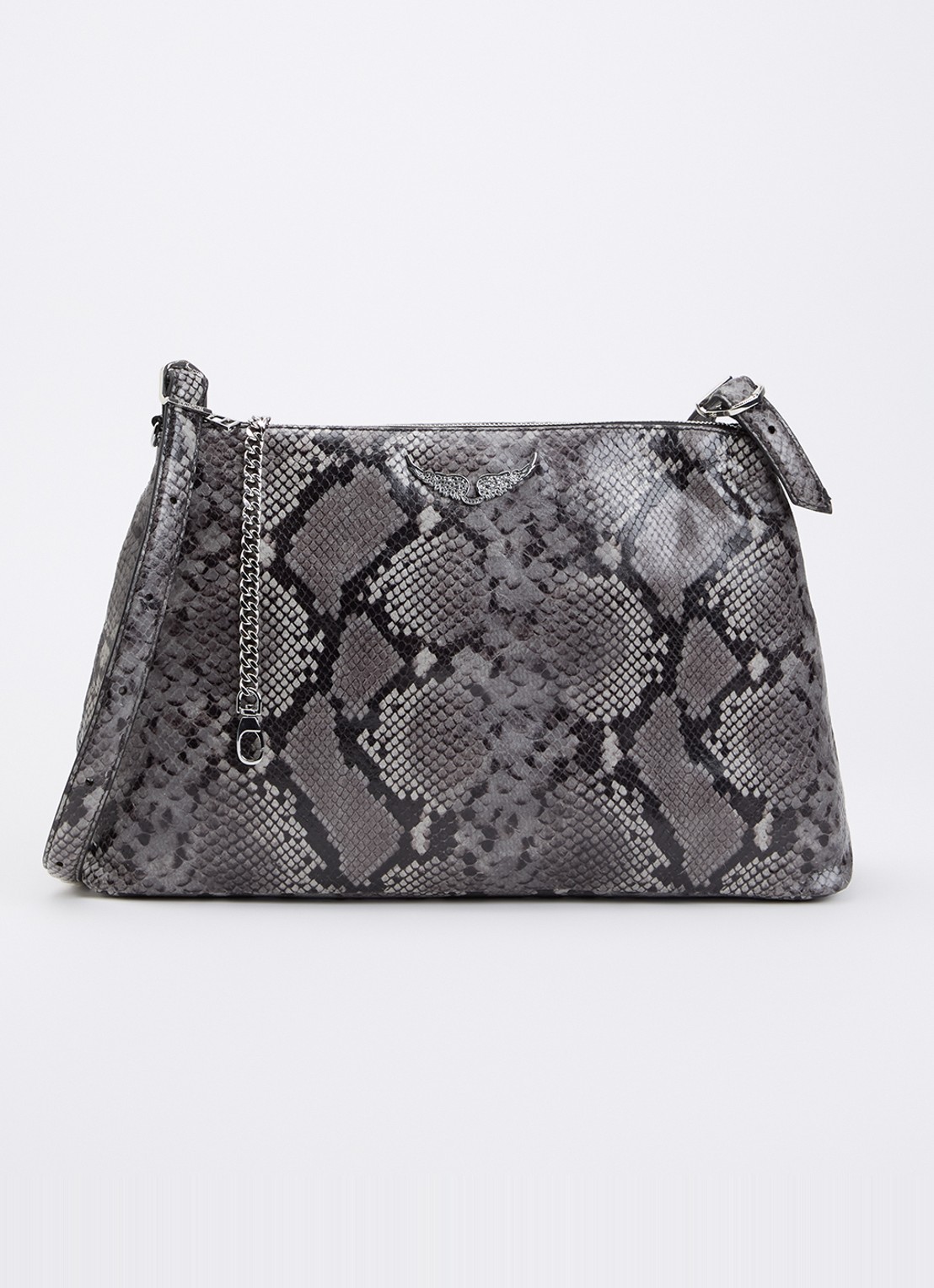 Zadig&Voltaire Jim Wild schoudertas van leer met slangenprint - voorkant 2 donkergrijs