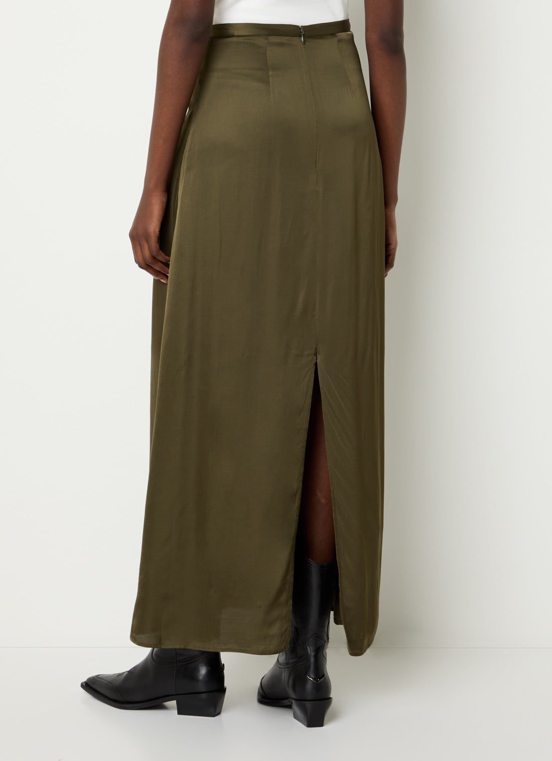 Zadig&Voltaire Jimeno maxi rok van satijn met split - achterkant mosgroen