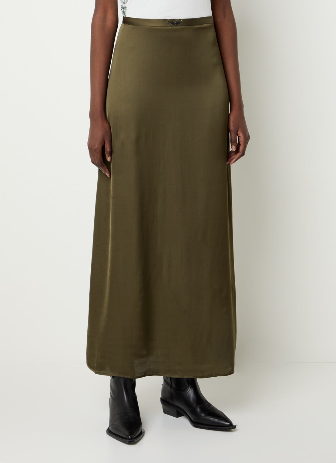 Zadig&Voltaire Jimeno maxi rok van satijn met split - detail 4 mosgroen