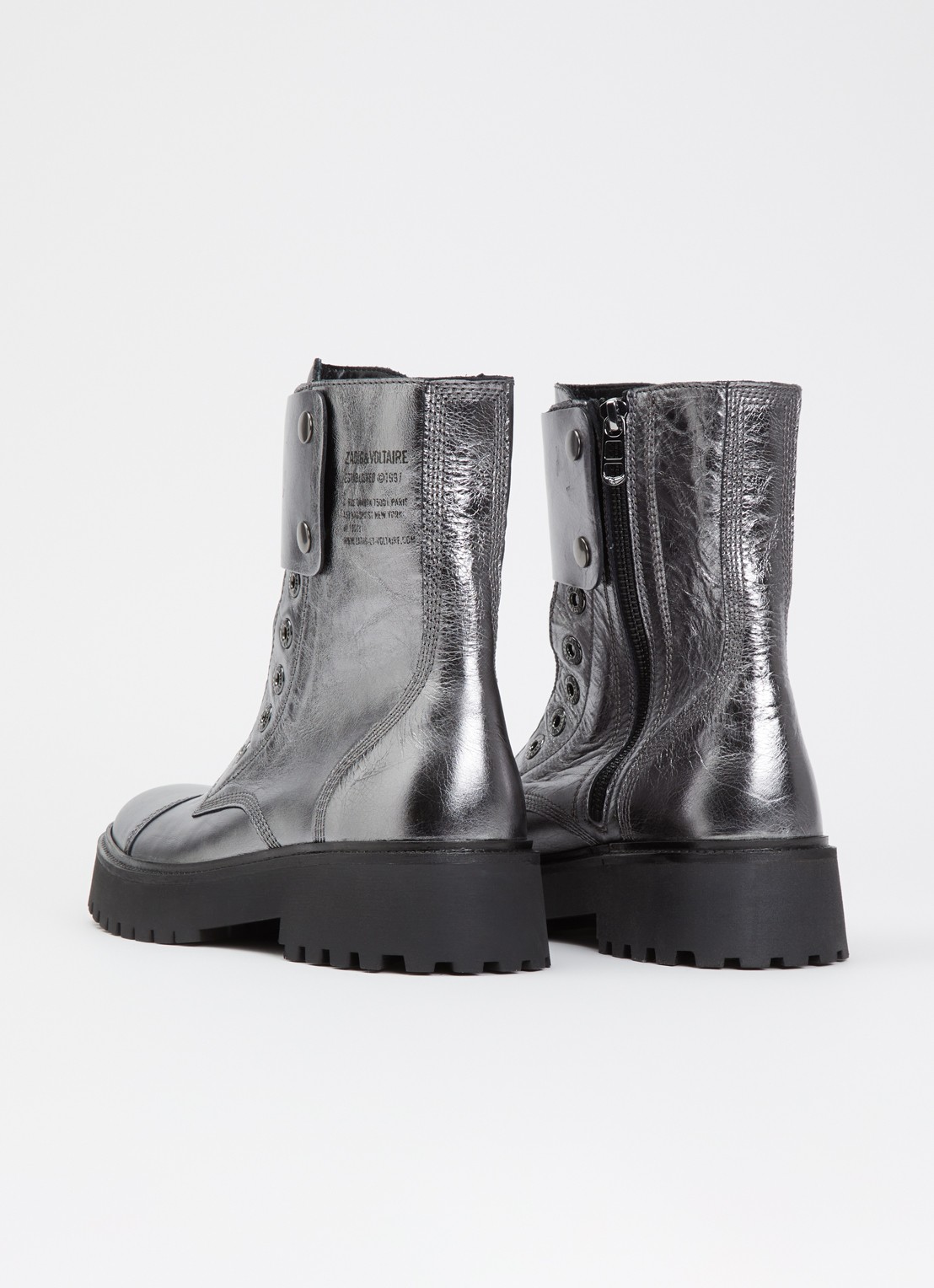 Zadig&Voltaire Joe Fast biker boot van leer met metallic finish - achterkant 2 zilver
