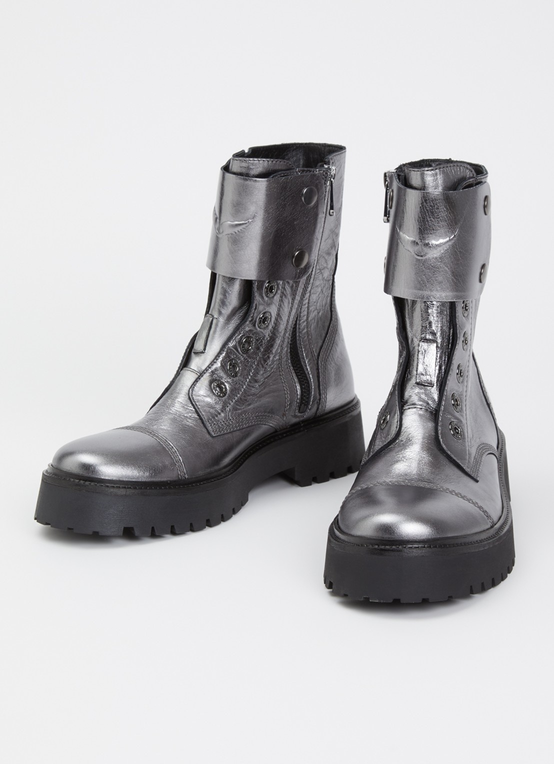 Zadig&Voltaire Joe Fast biker boot van leer met metallic finish - detail 3 zilver