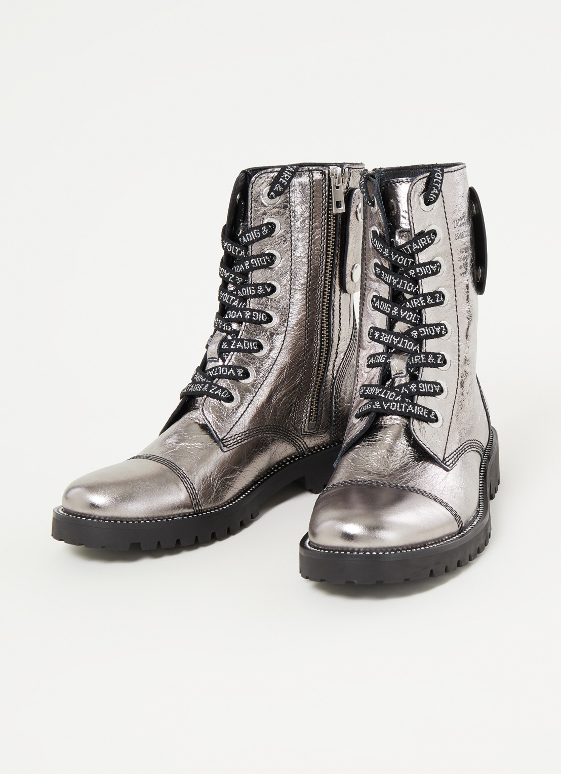 Zadig&Voltaire Joe Vintage veterboot van leer met metallic finish - detail zilver