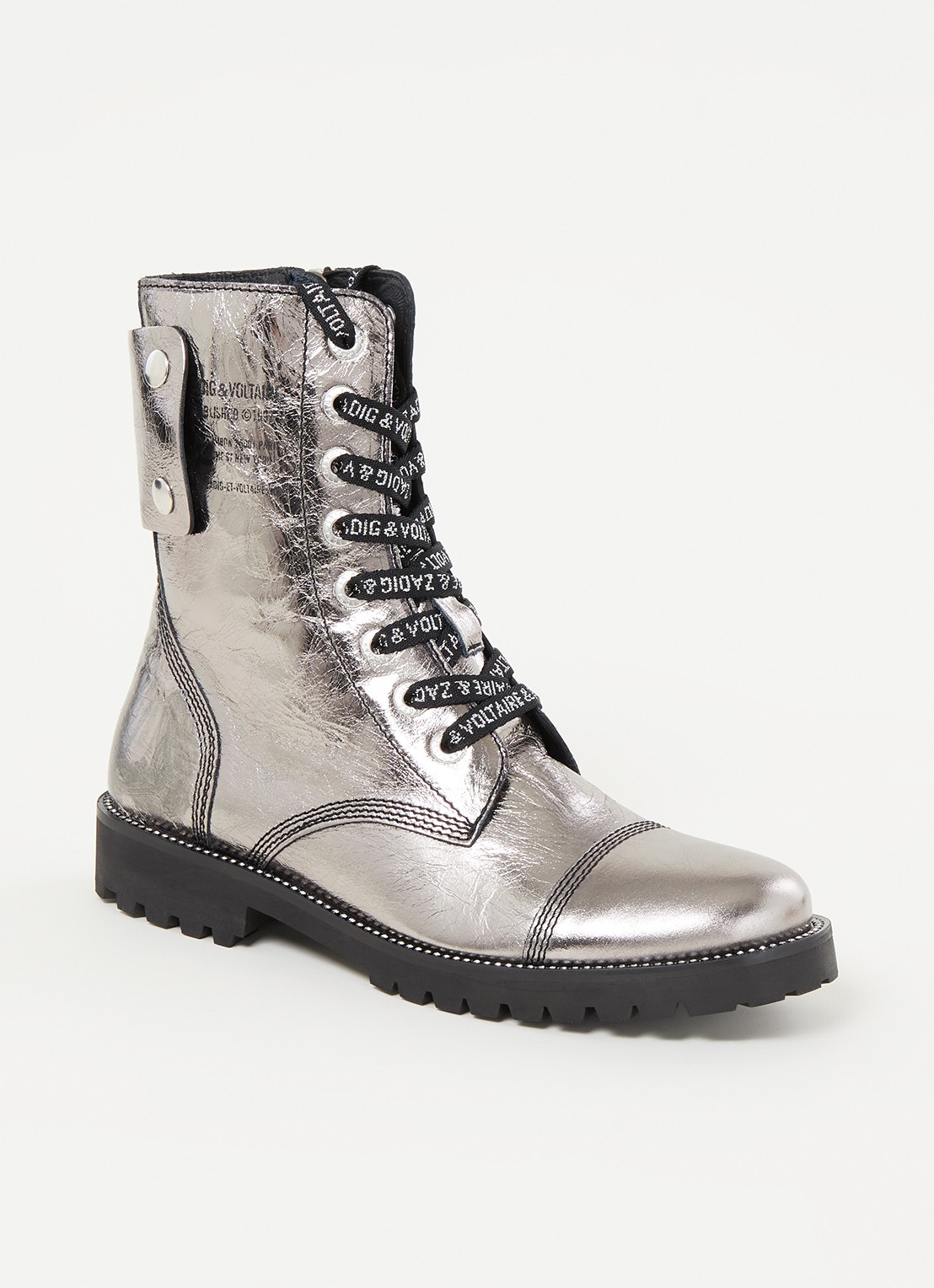 Zadig&Voltaire Joe Vintage veterboot van leer met metallic finish - voorkant 4 zilver