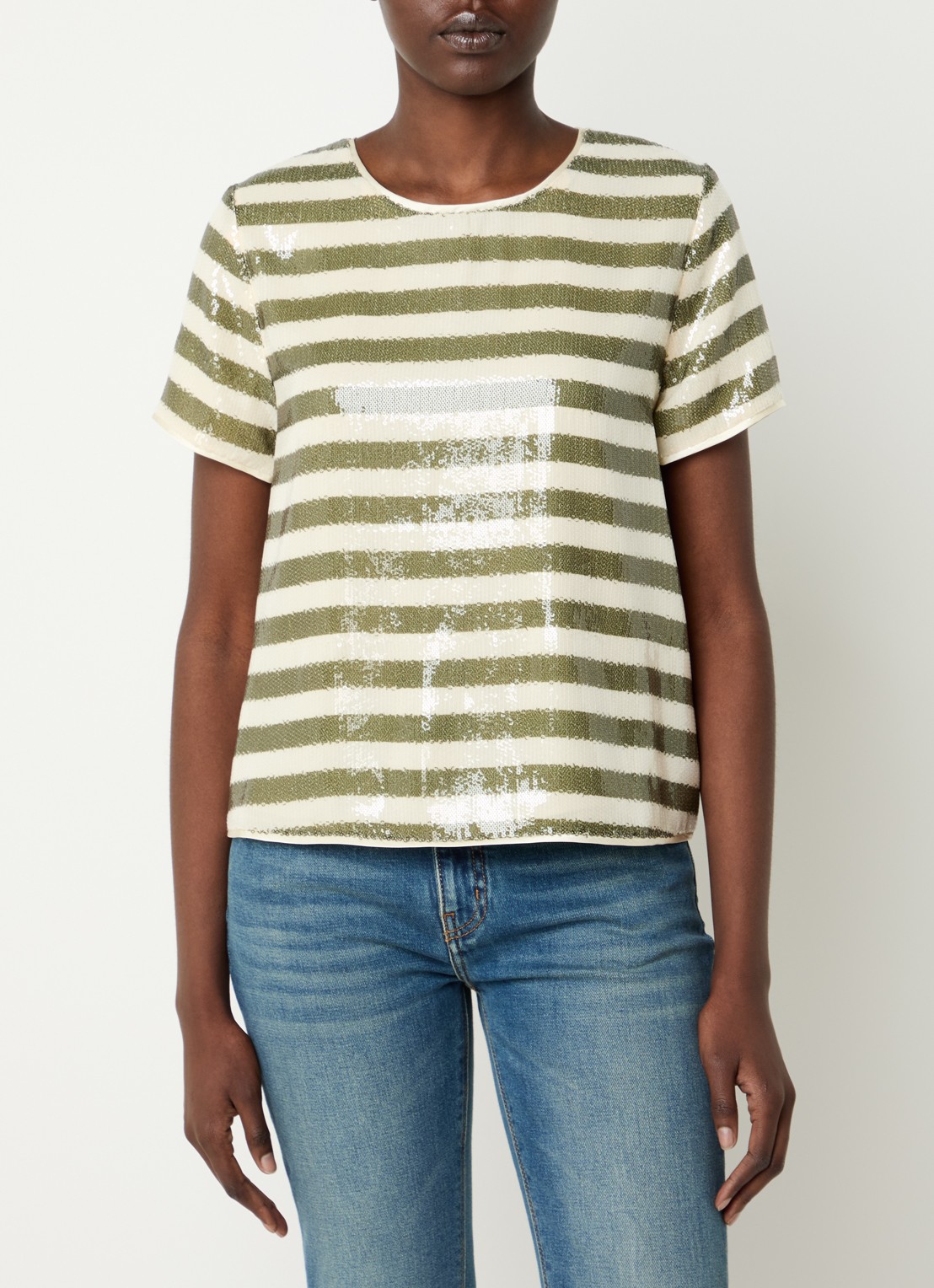 Zadig&Voltaire Judo top met pailletten en pofmouw - detail 2 mosgroen