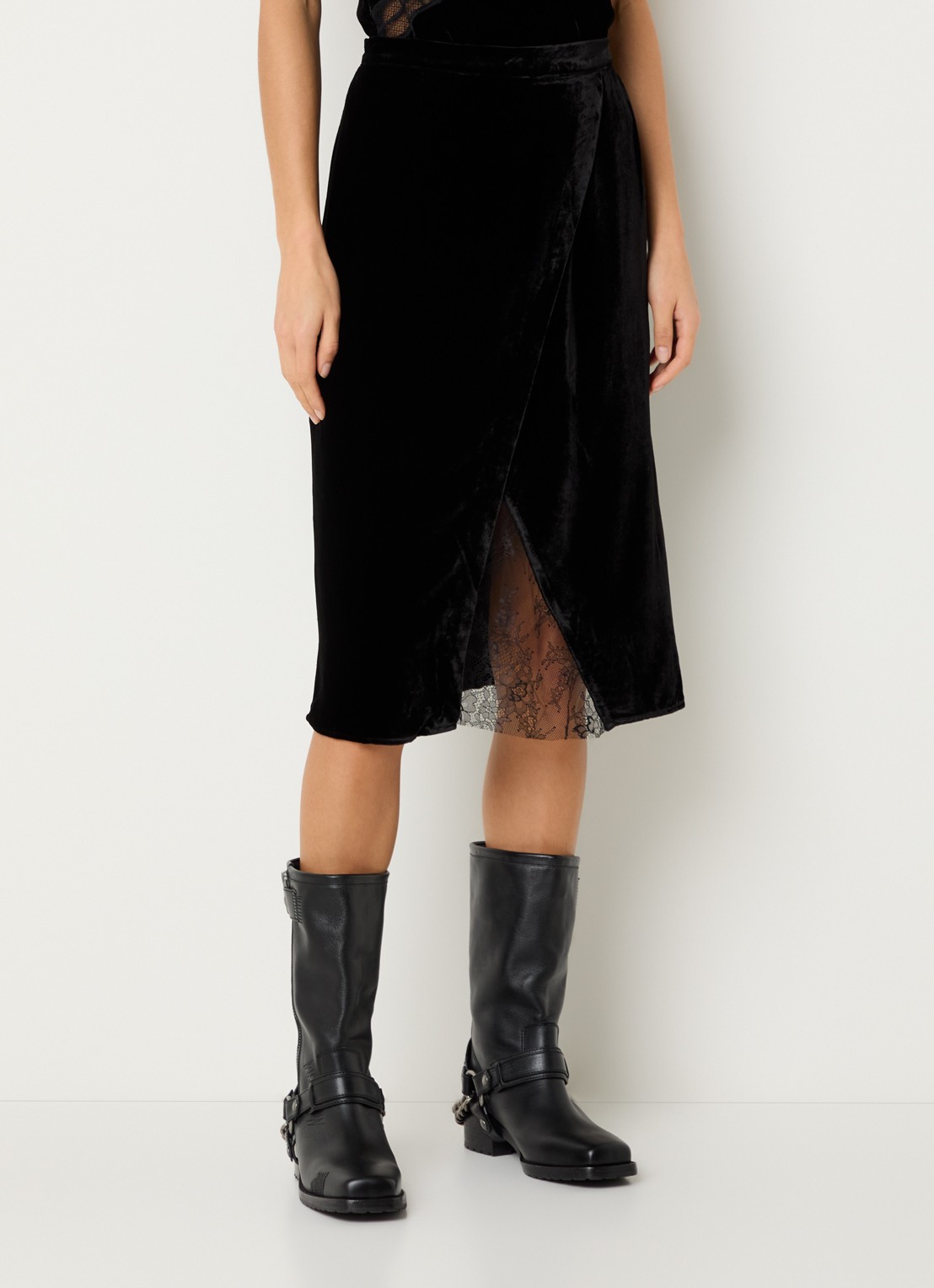 Zadig&Voltaire Julen minirok van fluweel met details van kant - detail zwart