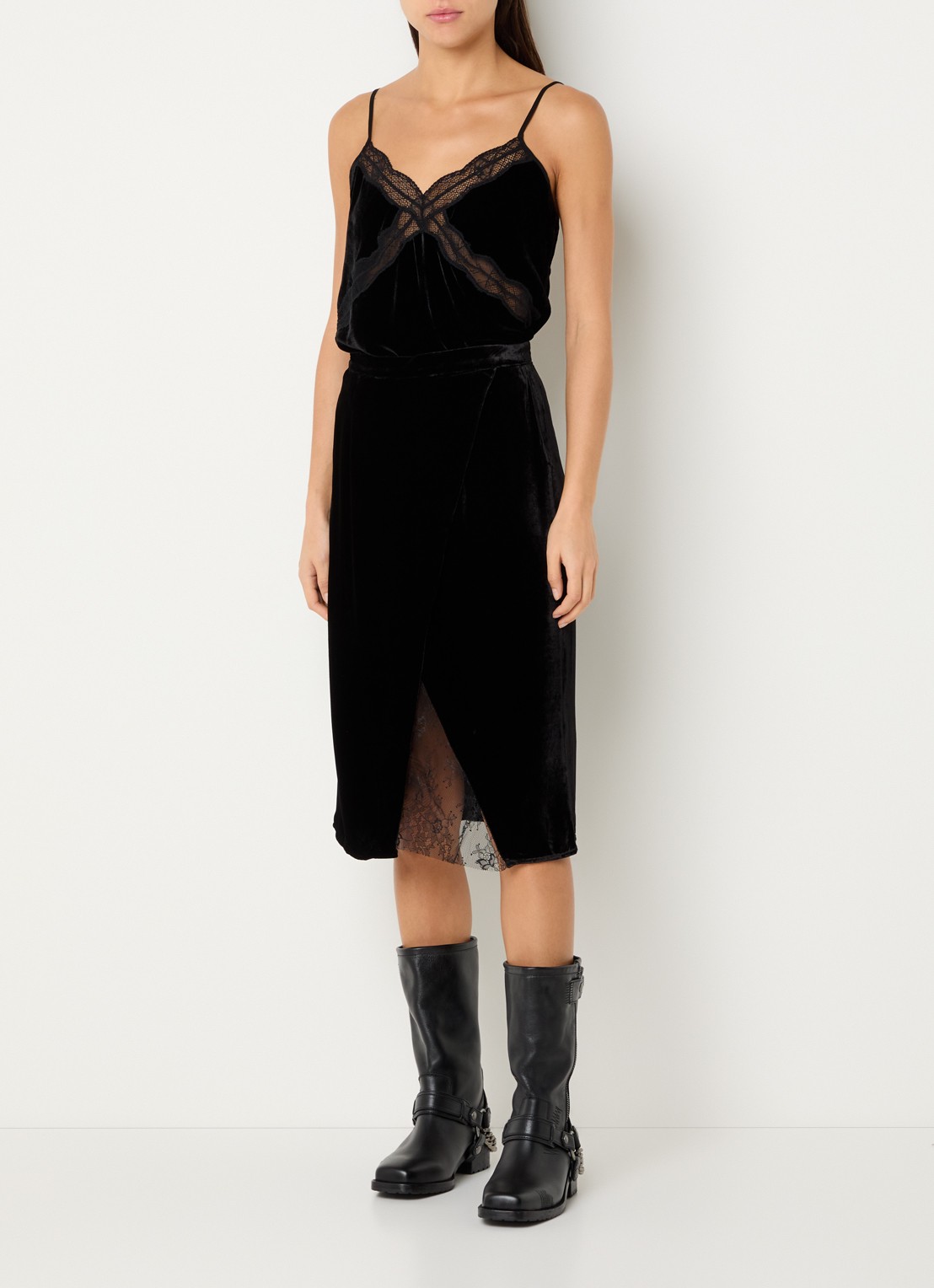 Zadig&Voltaire Julen minirok van fluweel met details van kant - voorkant 3 zwart