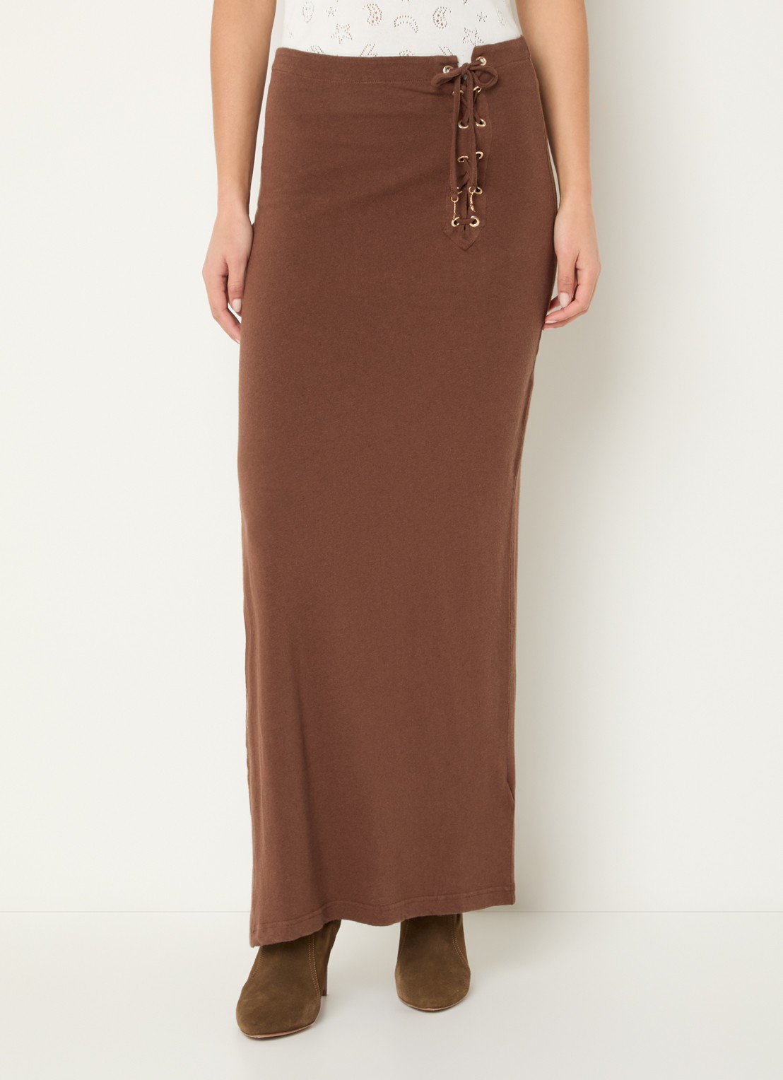 Zadig&Voltaire Juno maxi kokerrok in linnenblend - detail bruin