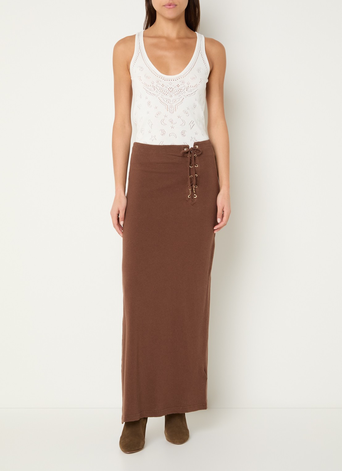 Zadig&Voltaire Juno maxi kokerrok in linnenblend - voorkant 4 bruin