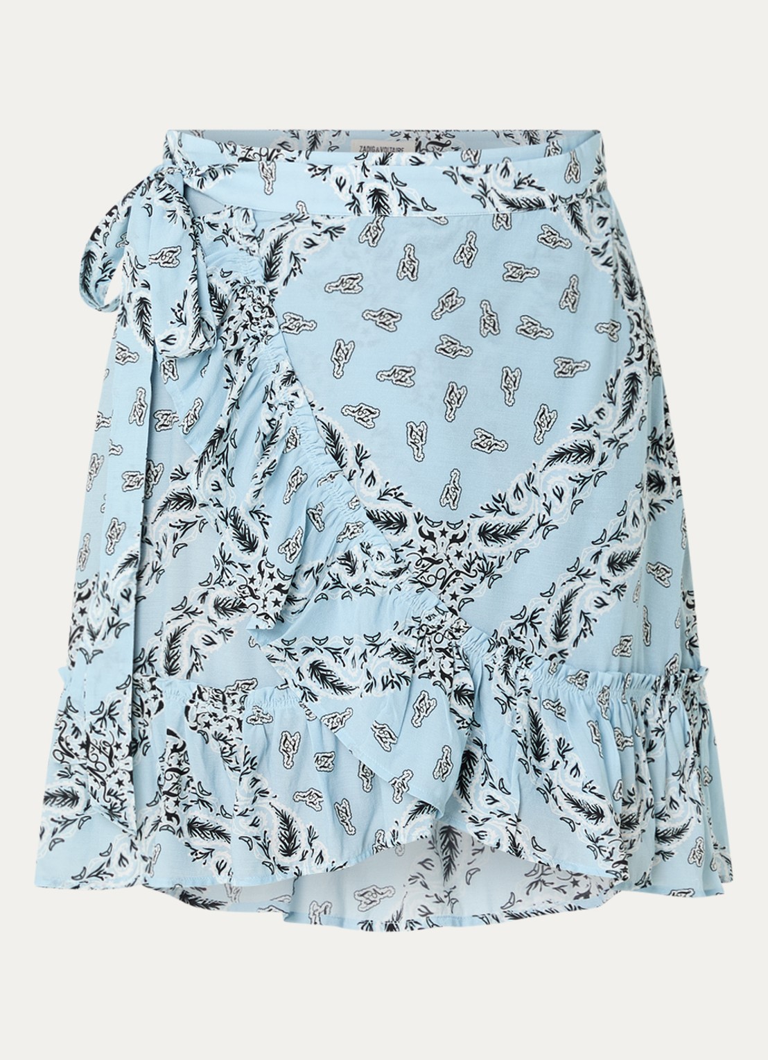 Zadig&Voltaire Jupiter mini rok met volant en paisley dessin - voorkant 2 lichtblauw
